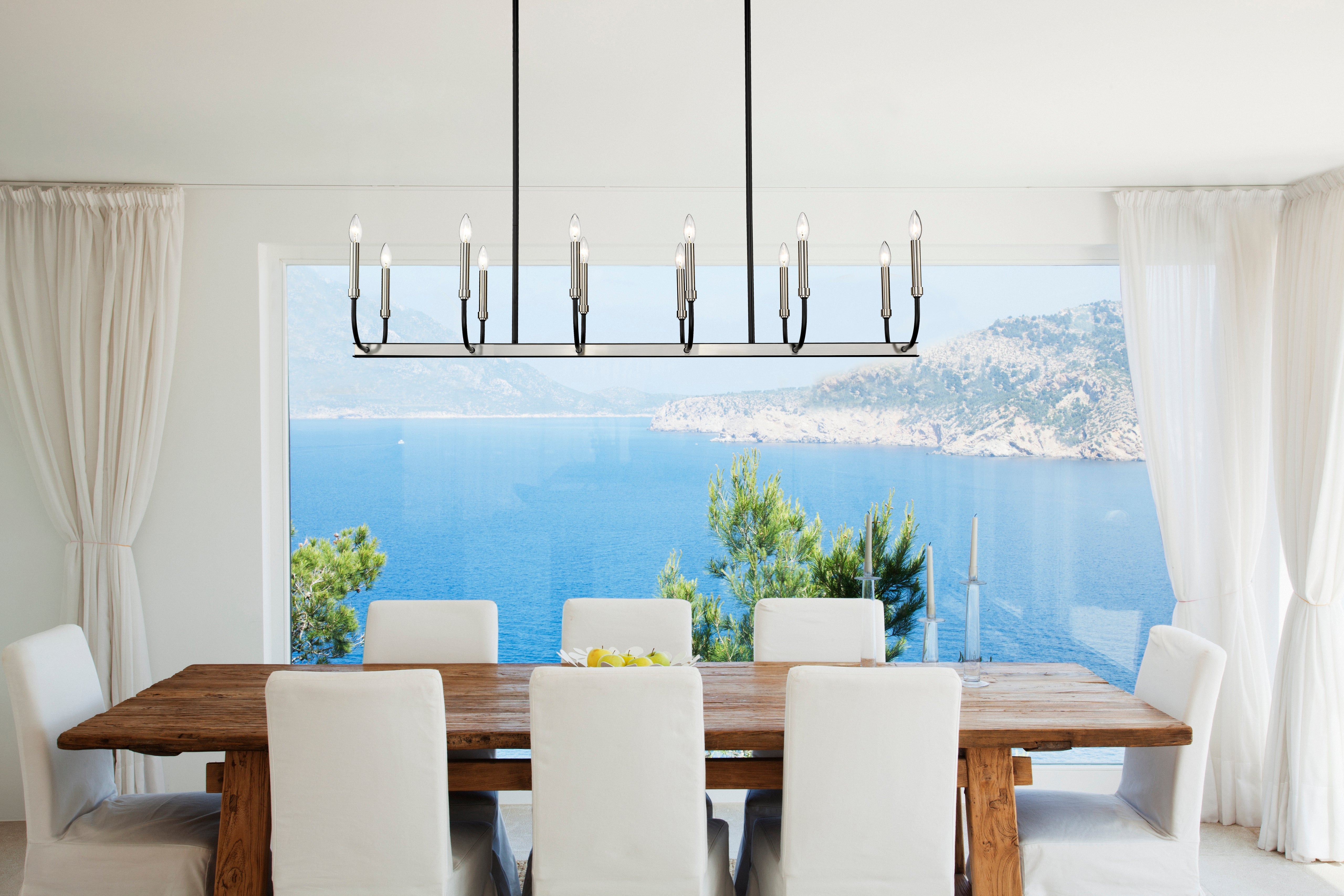 Haylie 12 Light Linear Chandelier Matte Black + Brushed Nickel