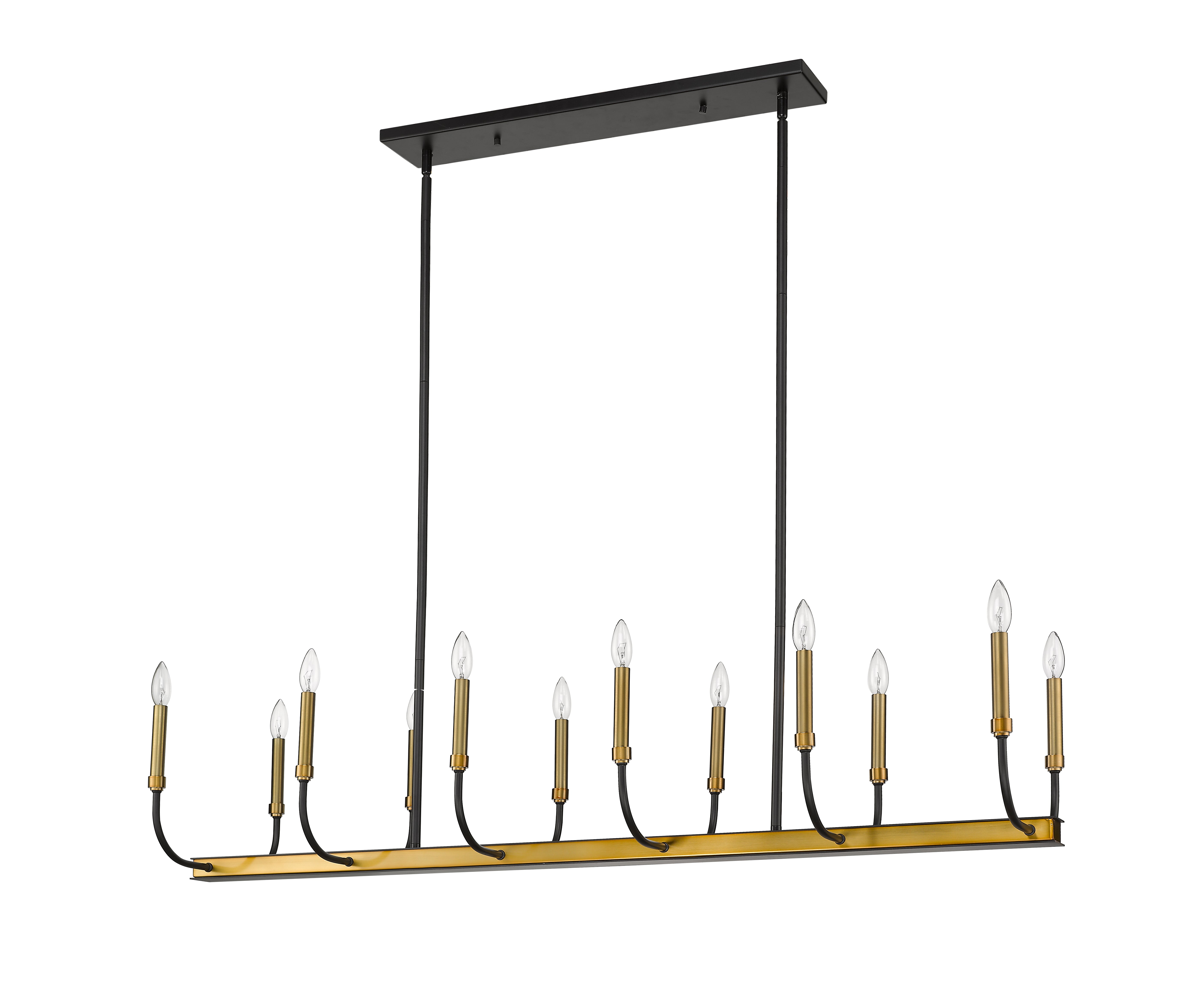 Haylie 12 Light Linear Chandelier Matte Black + Olde Brass