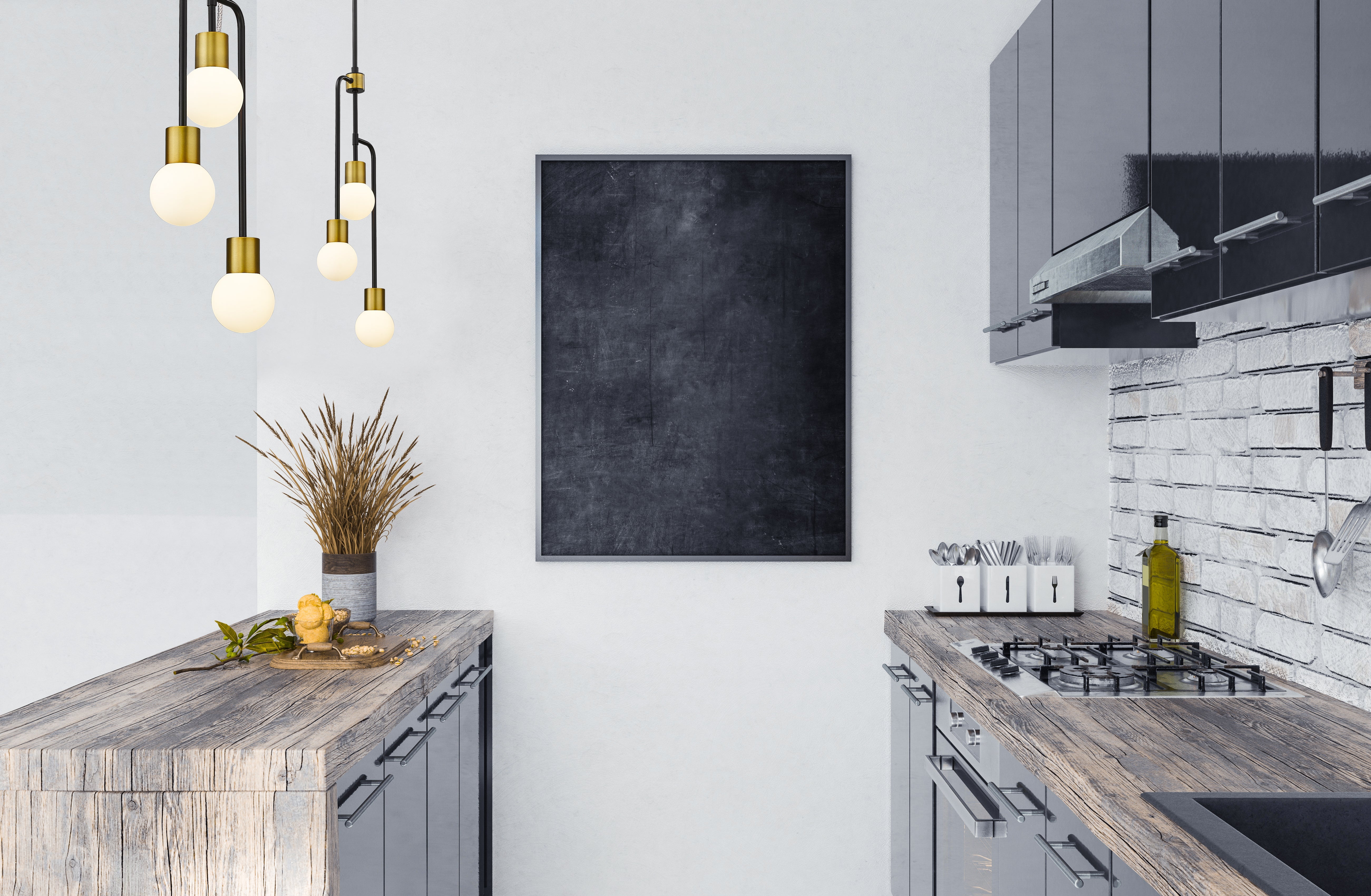 Neutra 3 Light Chandelier Matte Black + Foundry Brass