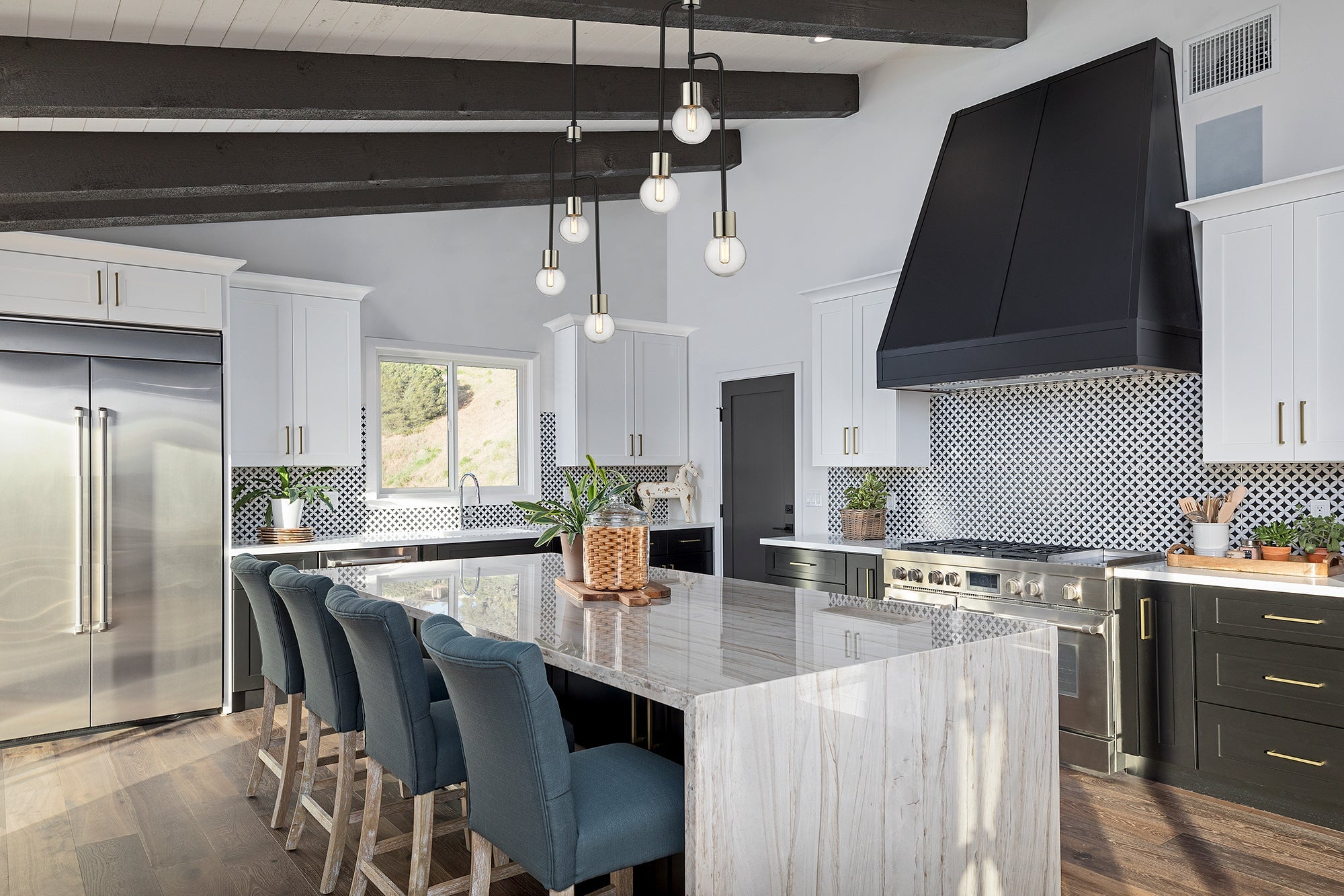 Neutra 3 Light Chandelier Matte Black + Polished Nickel