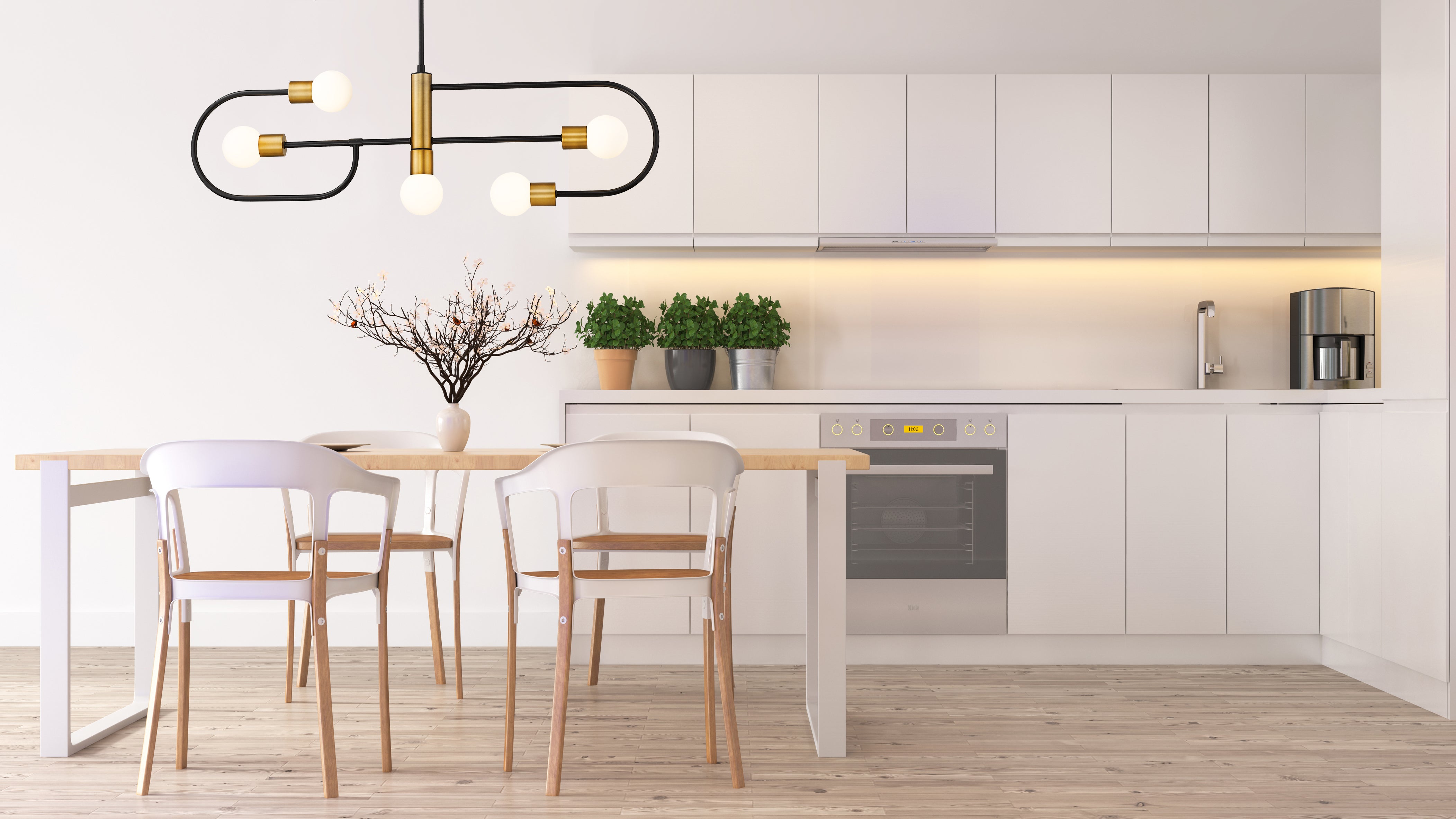 Neutra 5 Light Linear Chandelier Matte Black + Foundry Brass