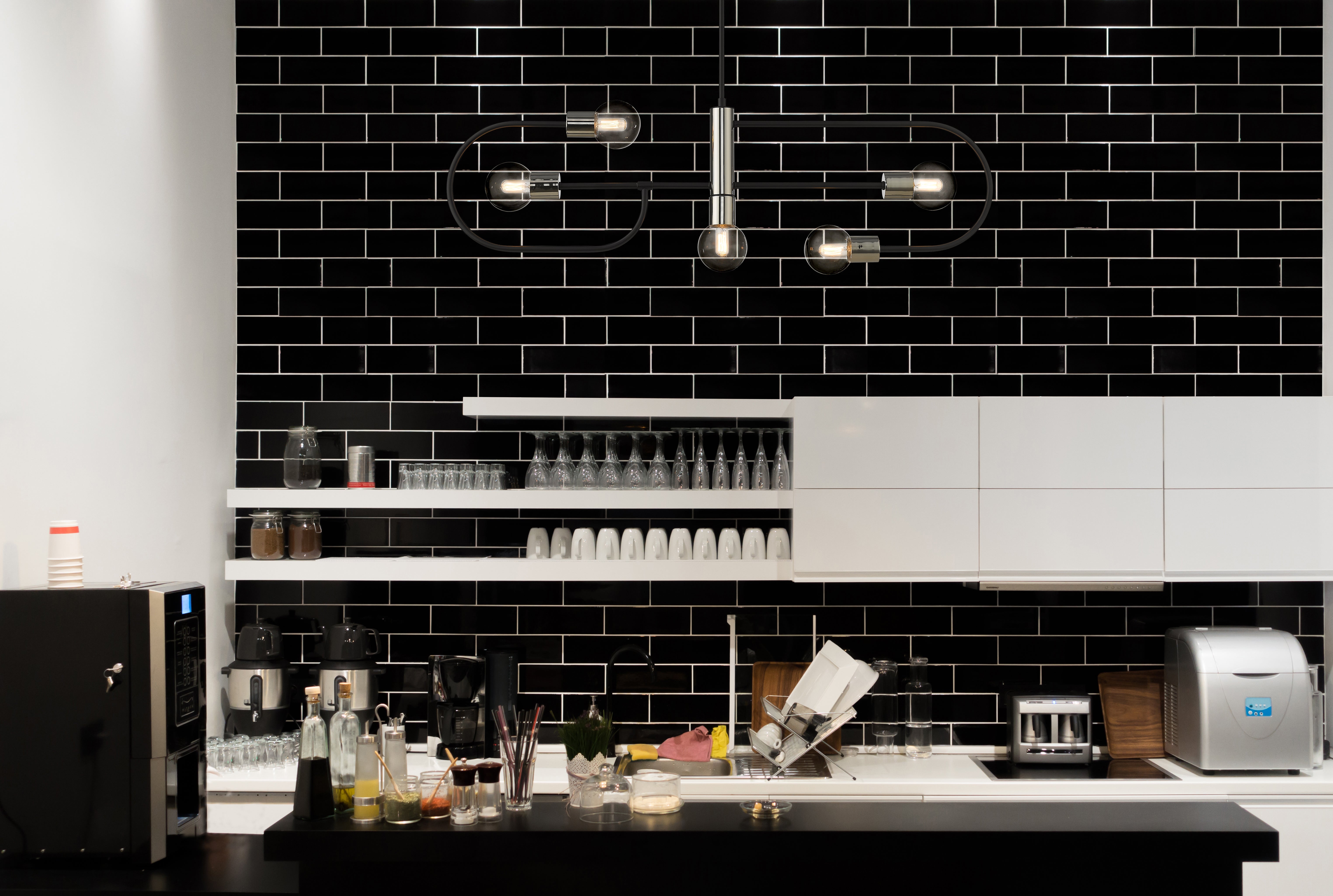 Neutra 5 Light Linear Chandelier Matte Black + Polished Nickel