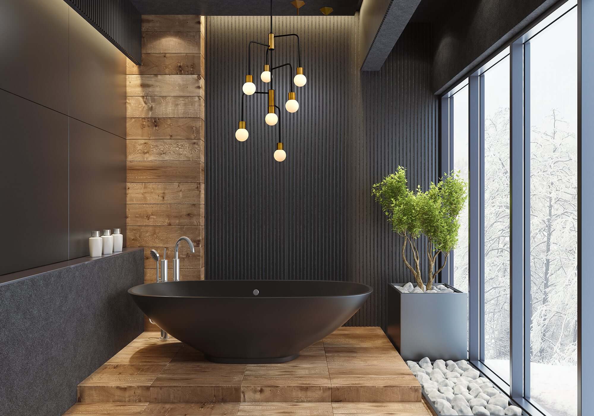 Neutra 7 Light Chandelier Matte Black + Foundry Brass