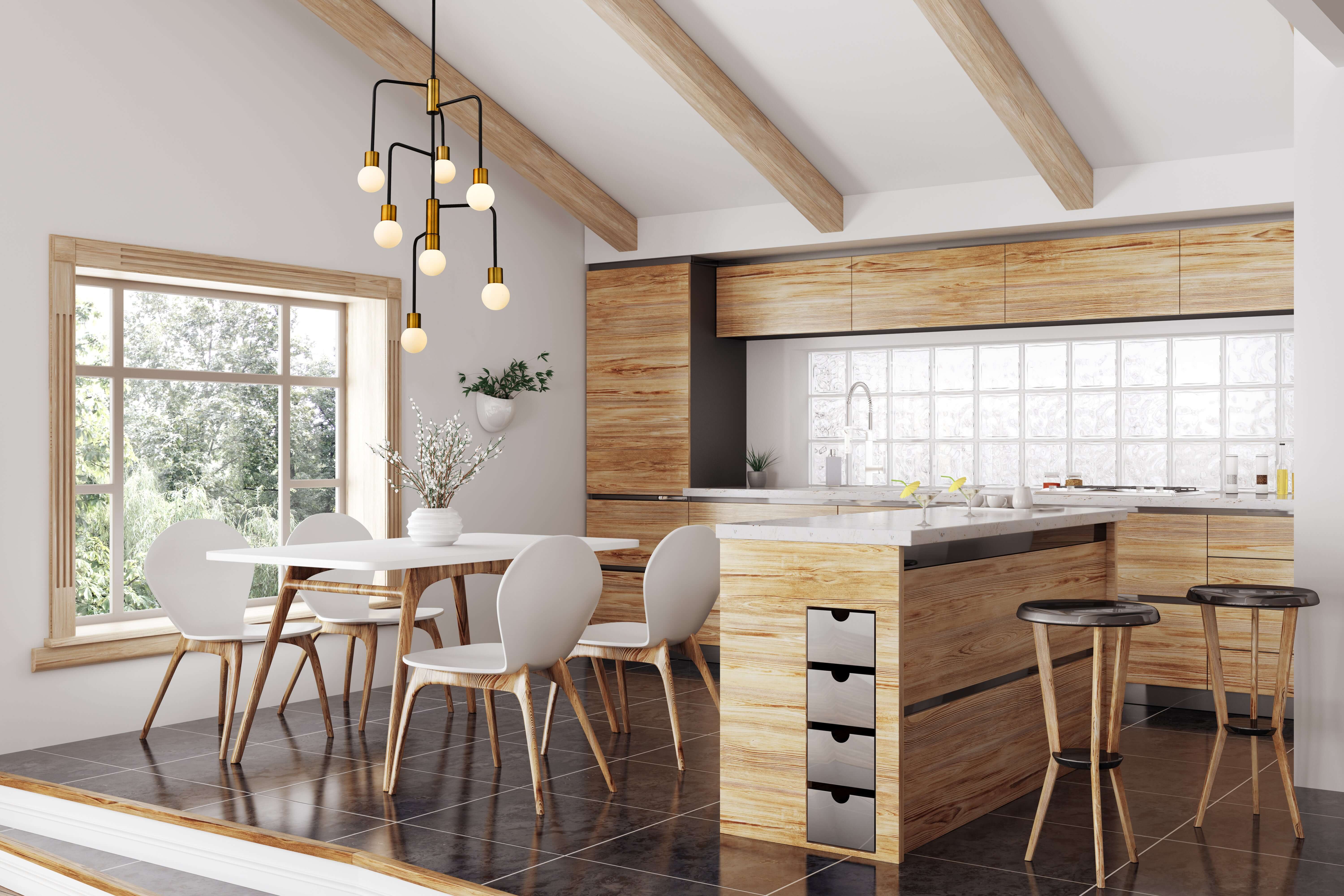 Neutra 7 Light Chandelier Matte Black + Foundry Brass