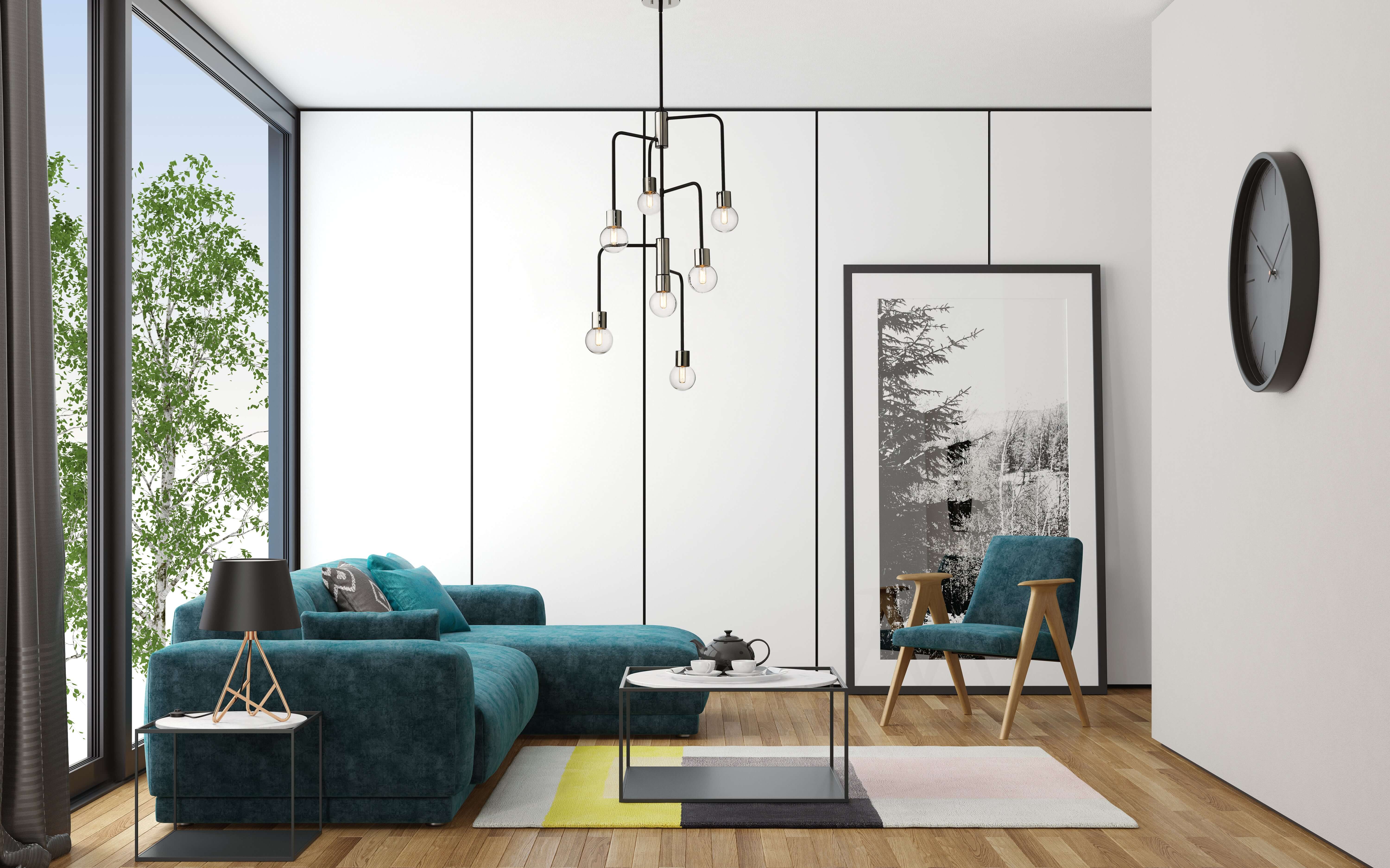 Neutra 7 Light Chandelier Matte Black + Polished Nickel