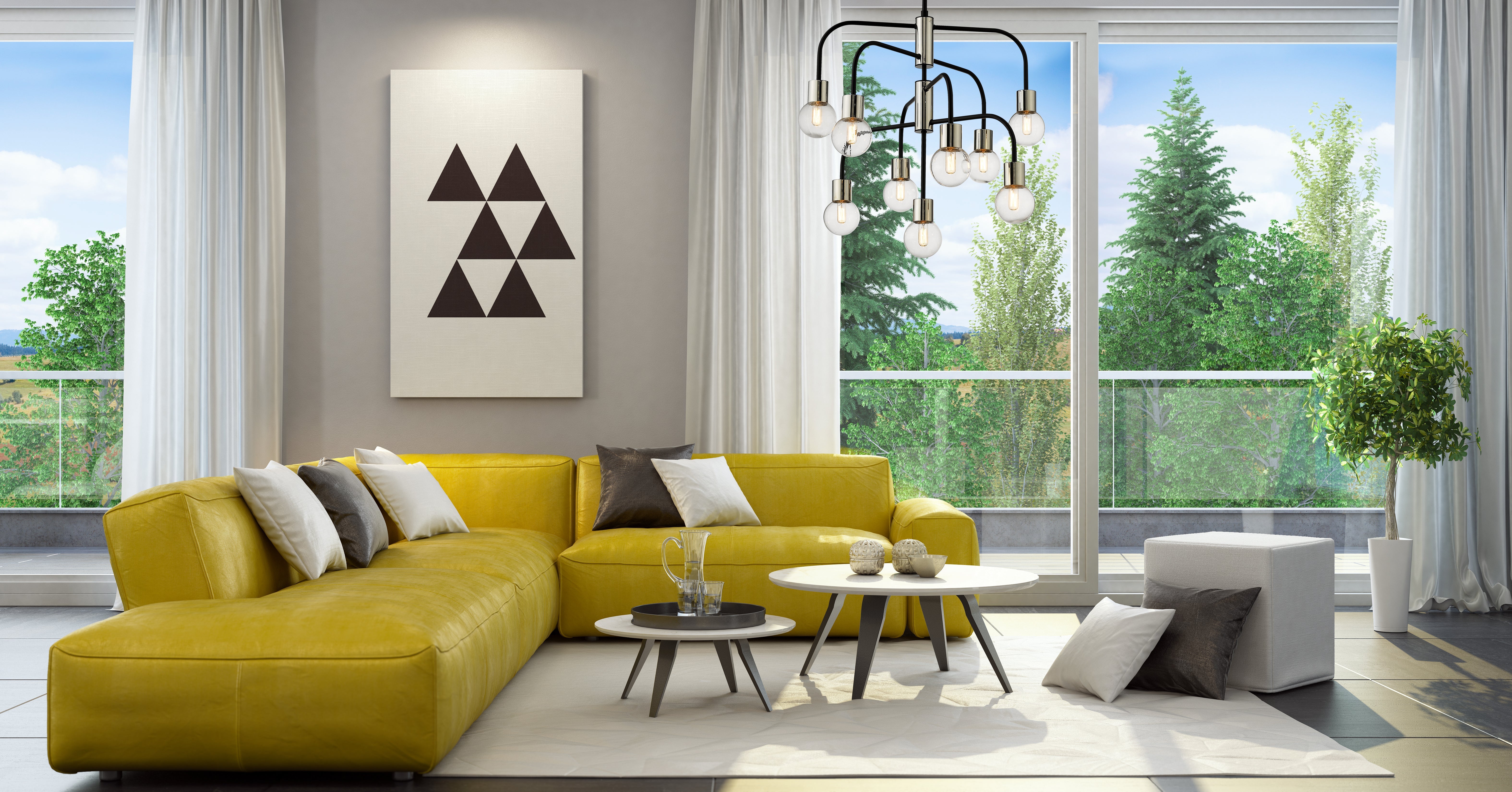 Neutra 9 Light Chandelier Matte Black + Polished Nickel