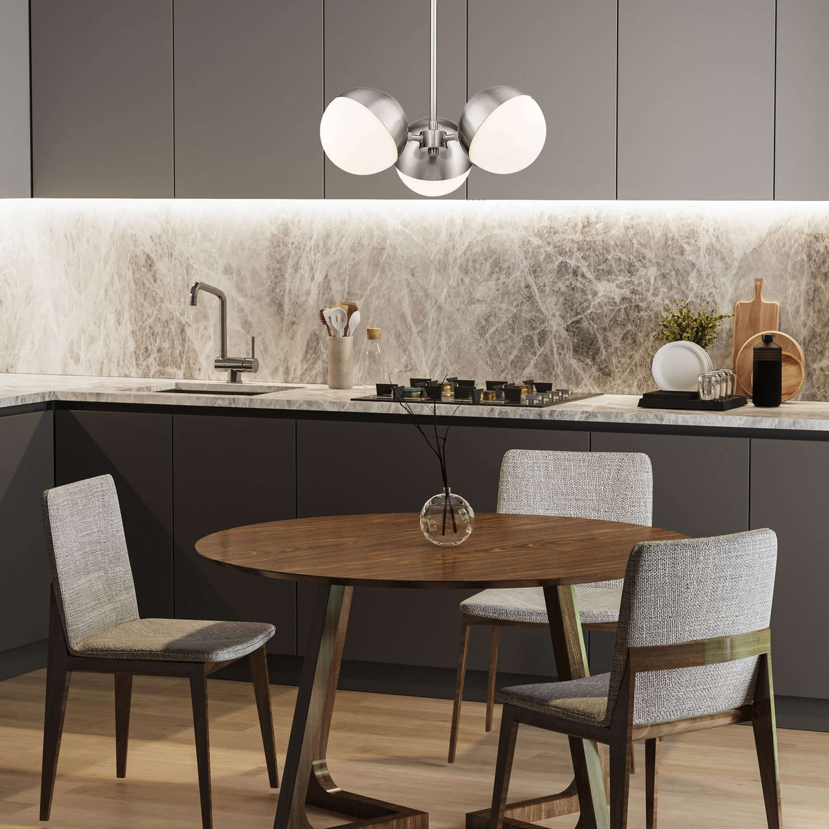 Realm Sphere 3 Light Chandelier Brushed Nickel