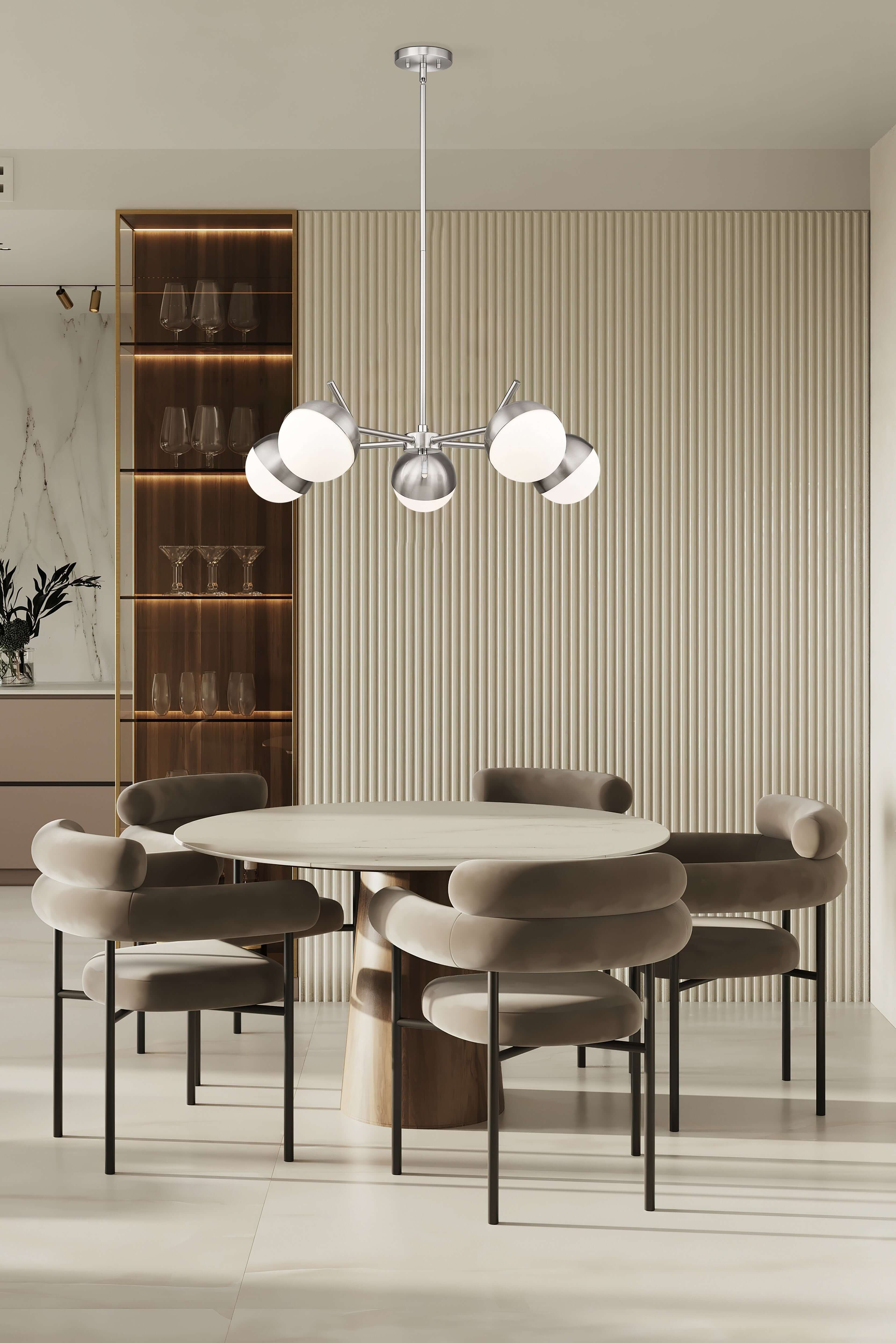 Realm Sphere 5 Light Chandelier Brushed Nickel