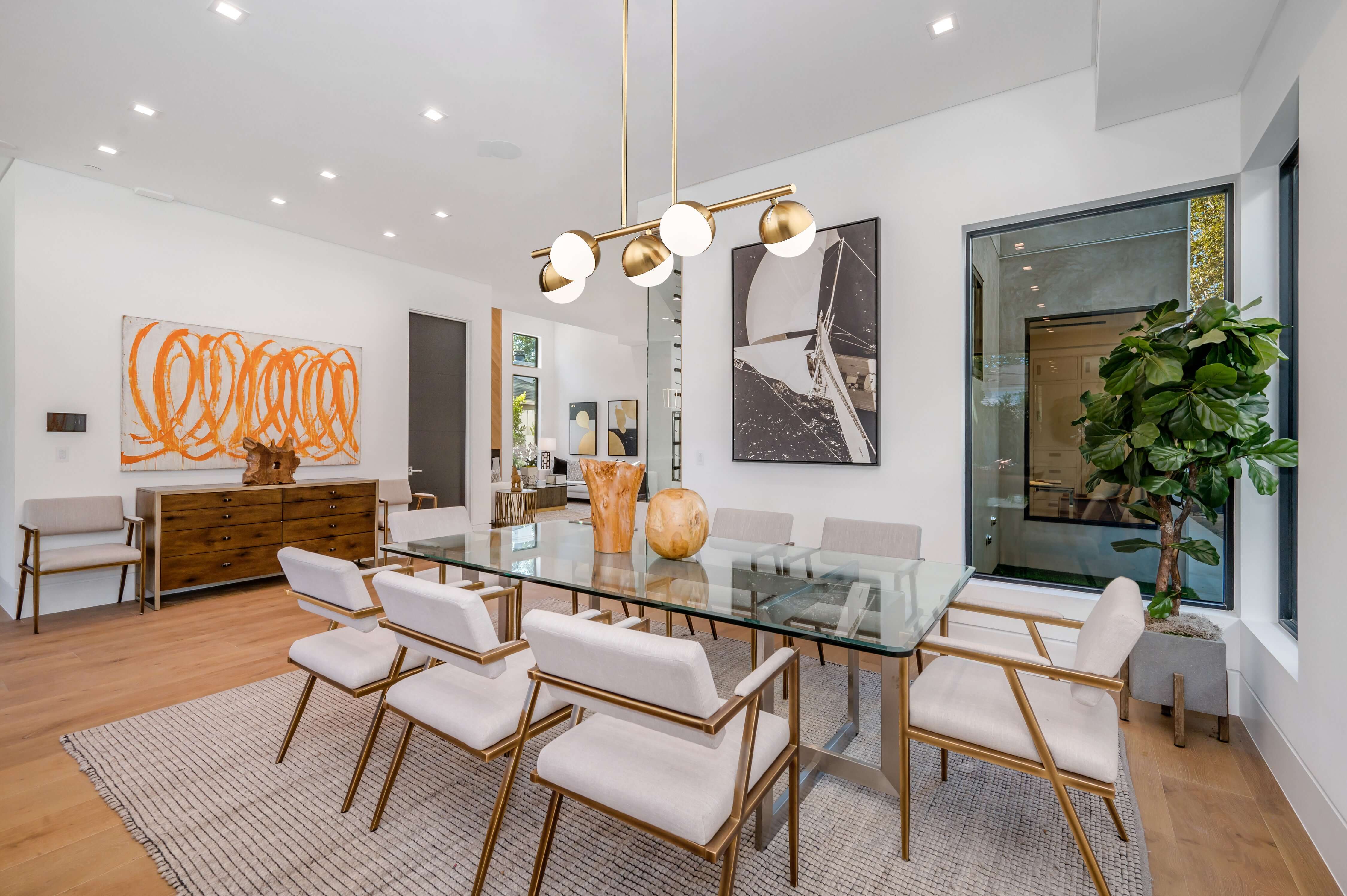 Realm Sphere 5 Light Linear Chandelier Modern Gold