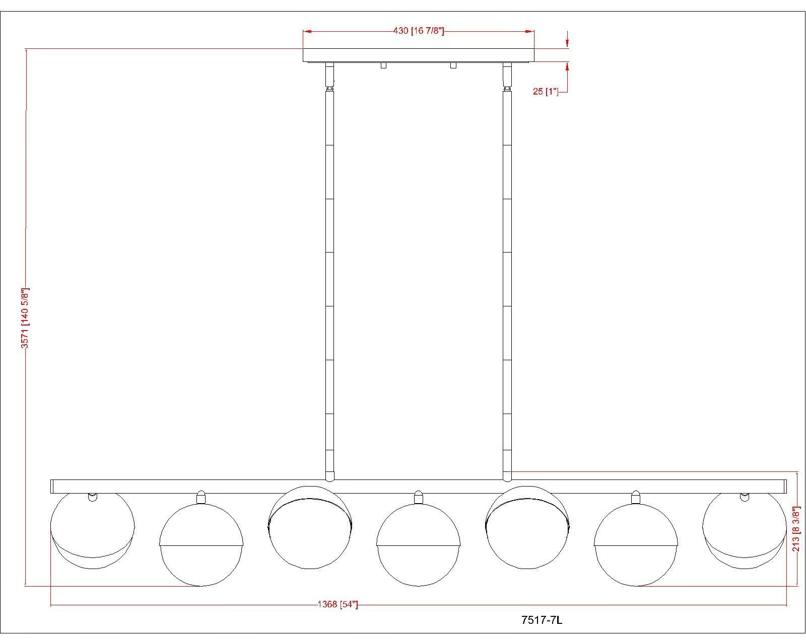 Realm Sphere 7 Light Linear Chandelier Brushed Nickel