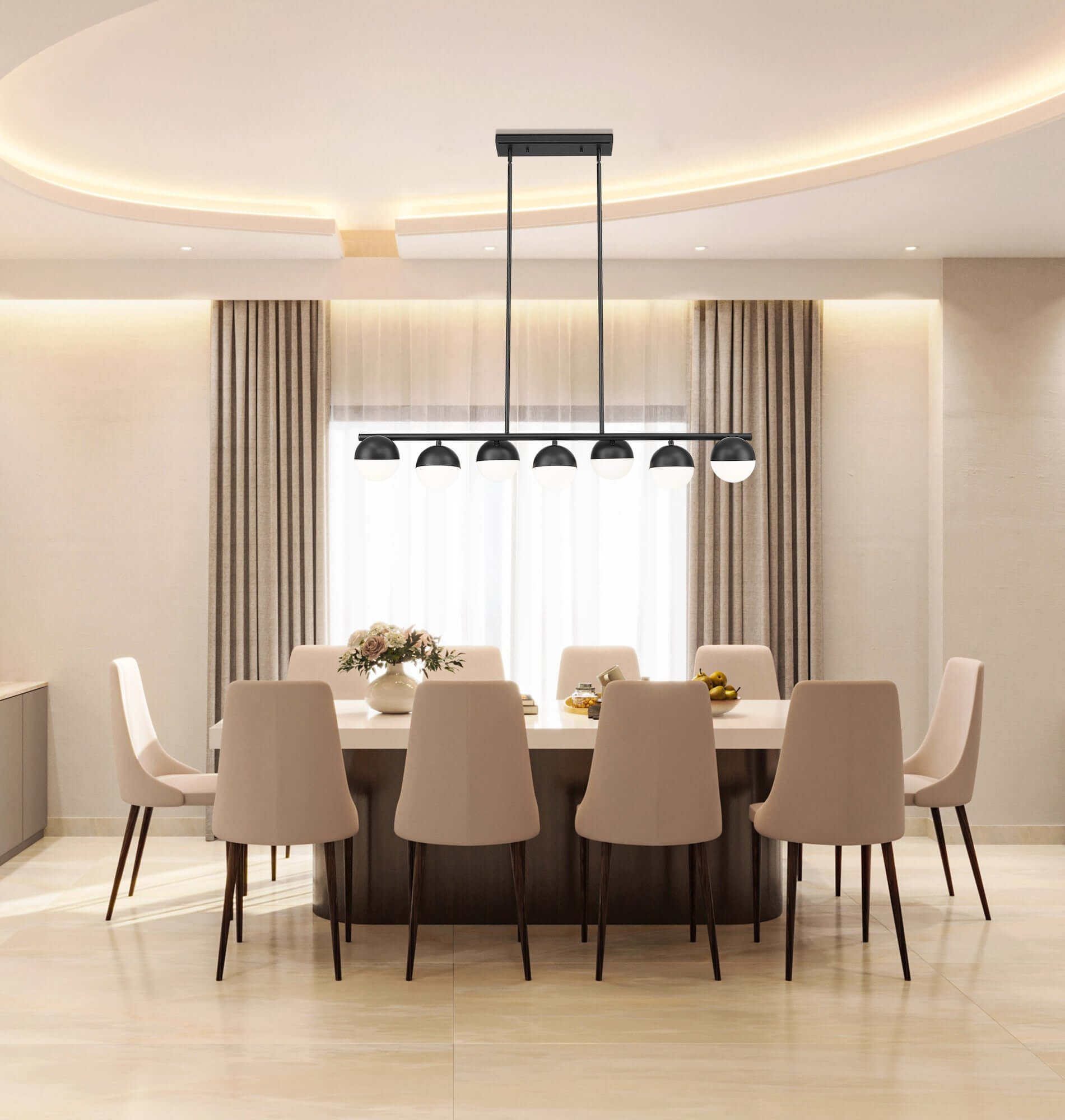 Realm Sphere 7 Light Linear Chandelier Matte Black