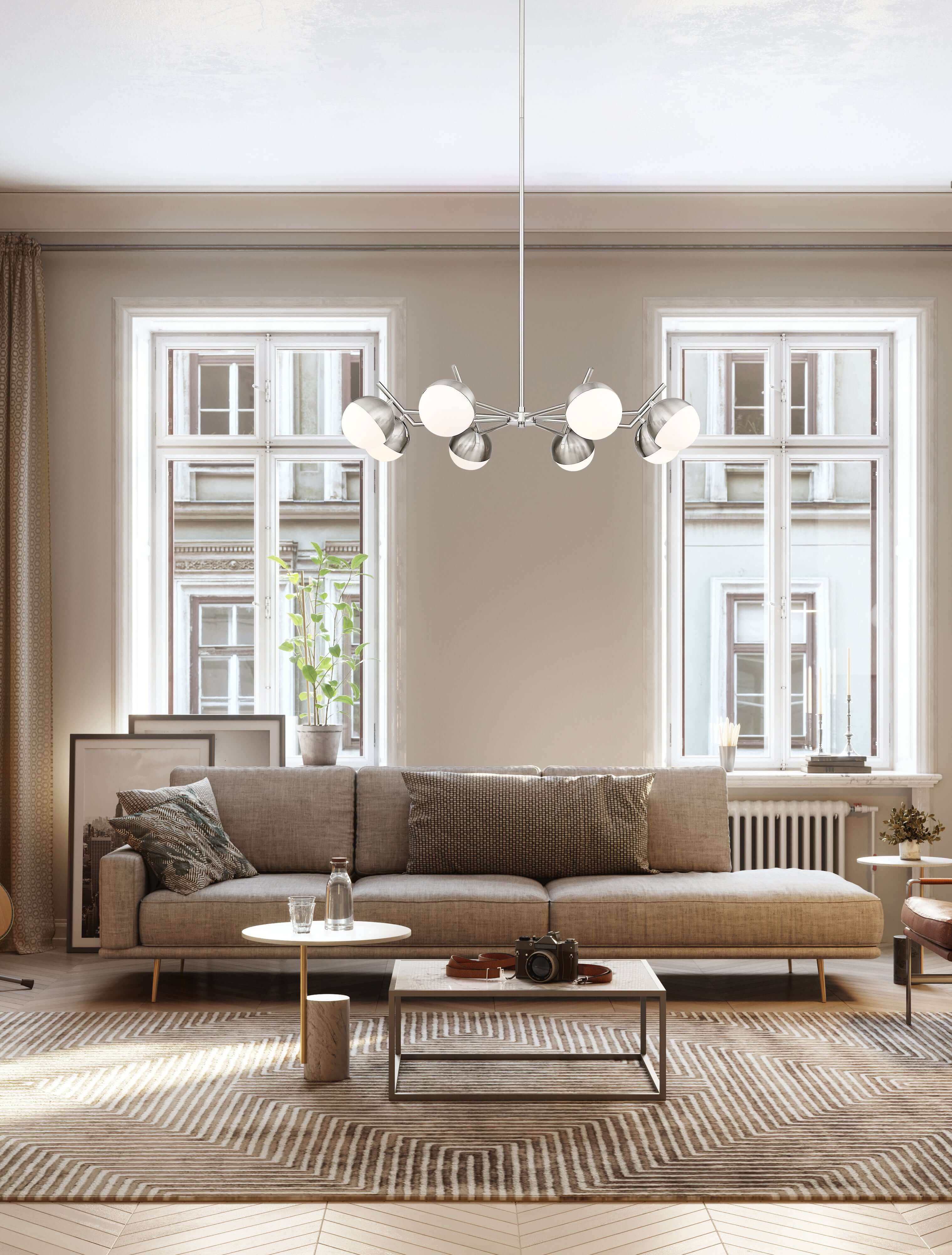 Realm Sphere 8 Light Chandelier Brushed Nickel