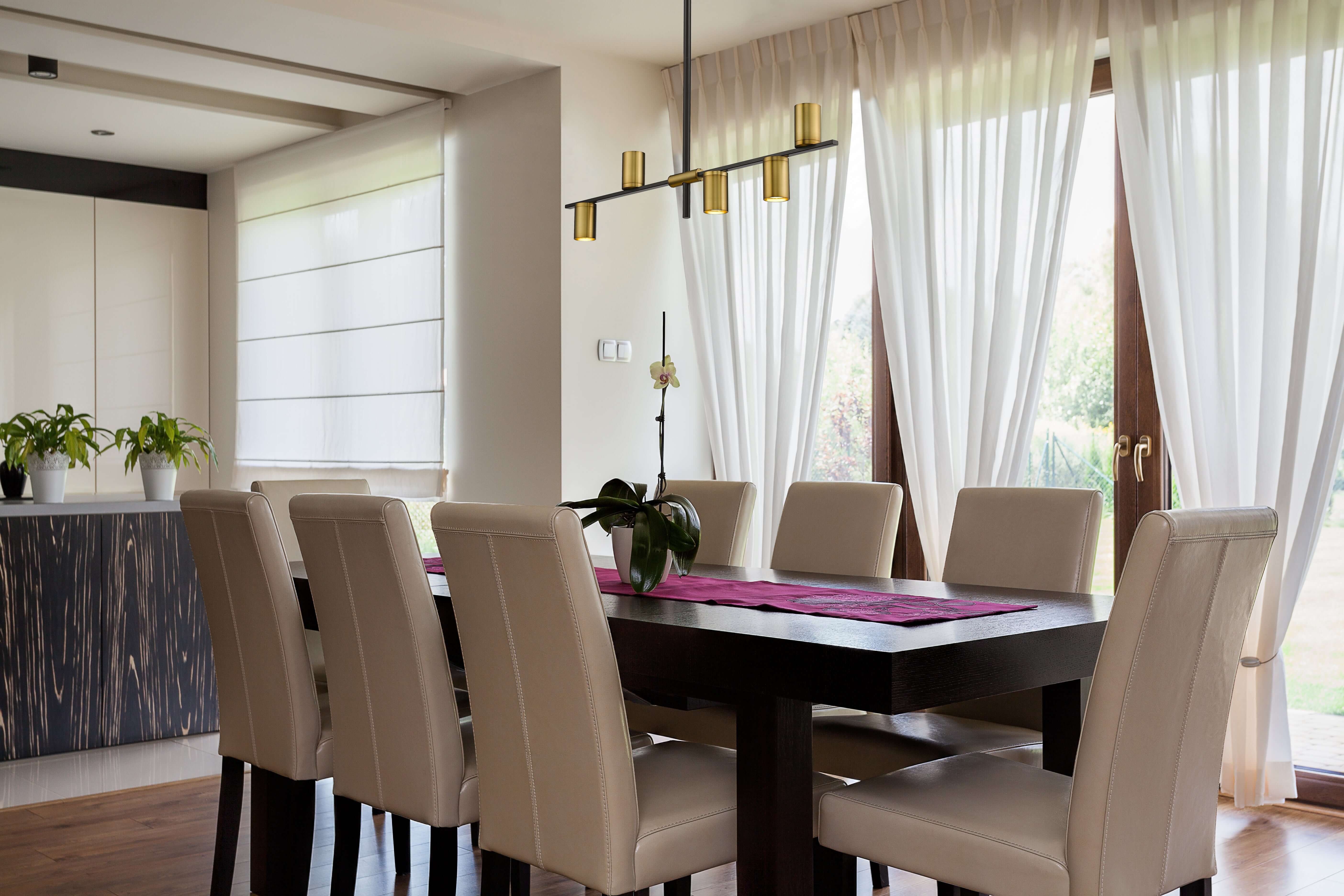 Calumet GU10 5 Light Linear Chandelier Matte Black + Olde Brass