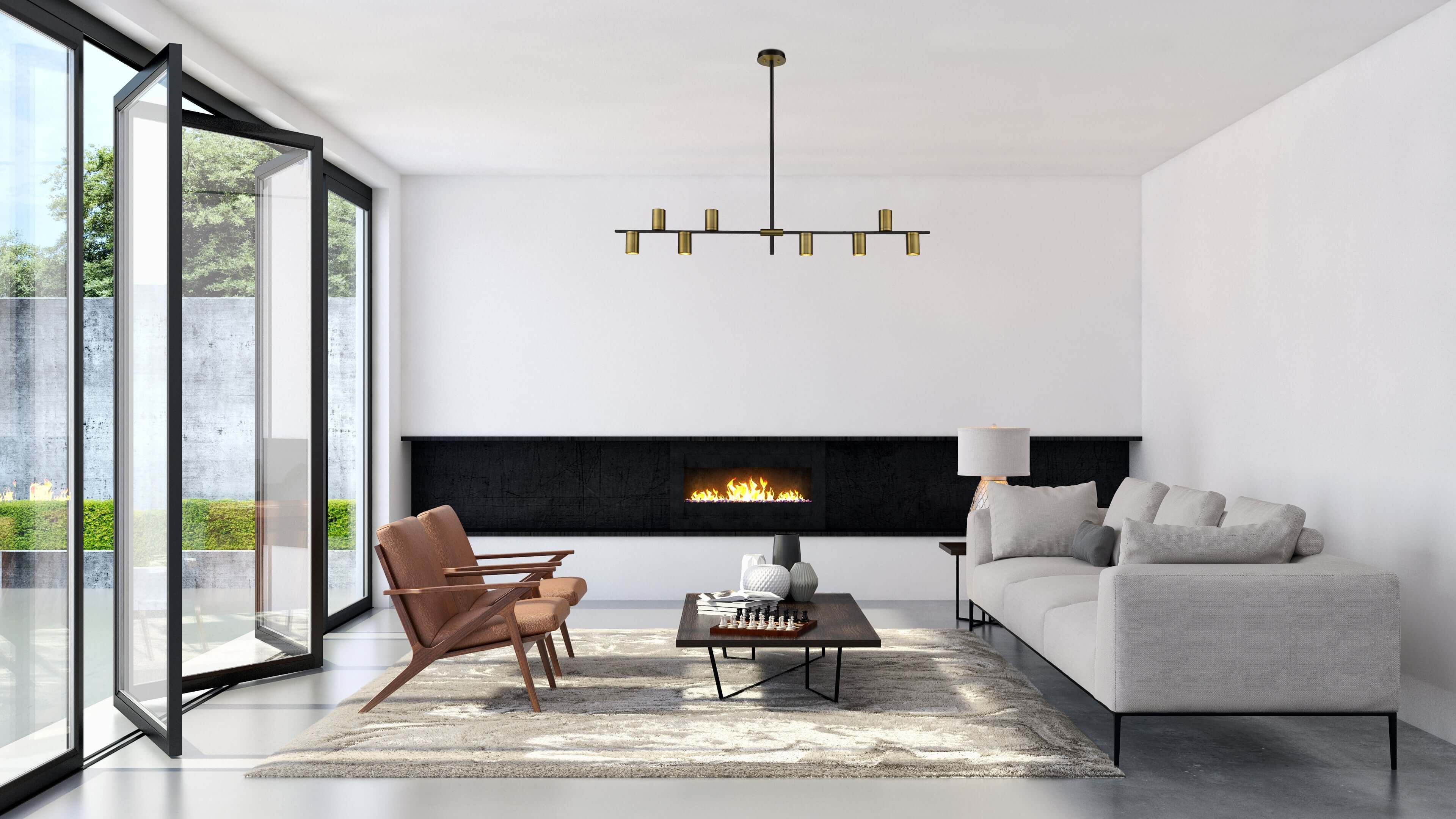 Calumet GU10 8 Light Linear Chandelier Matte Black + Olde Brass