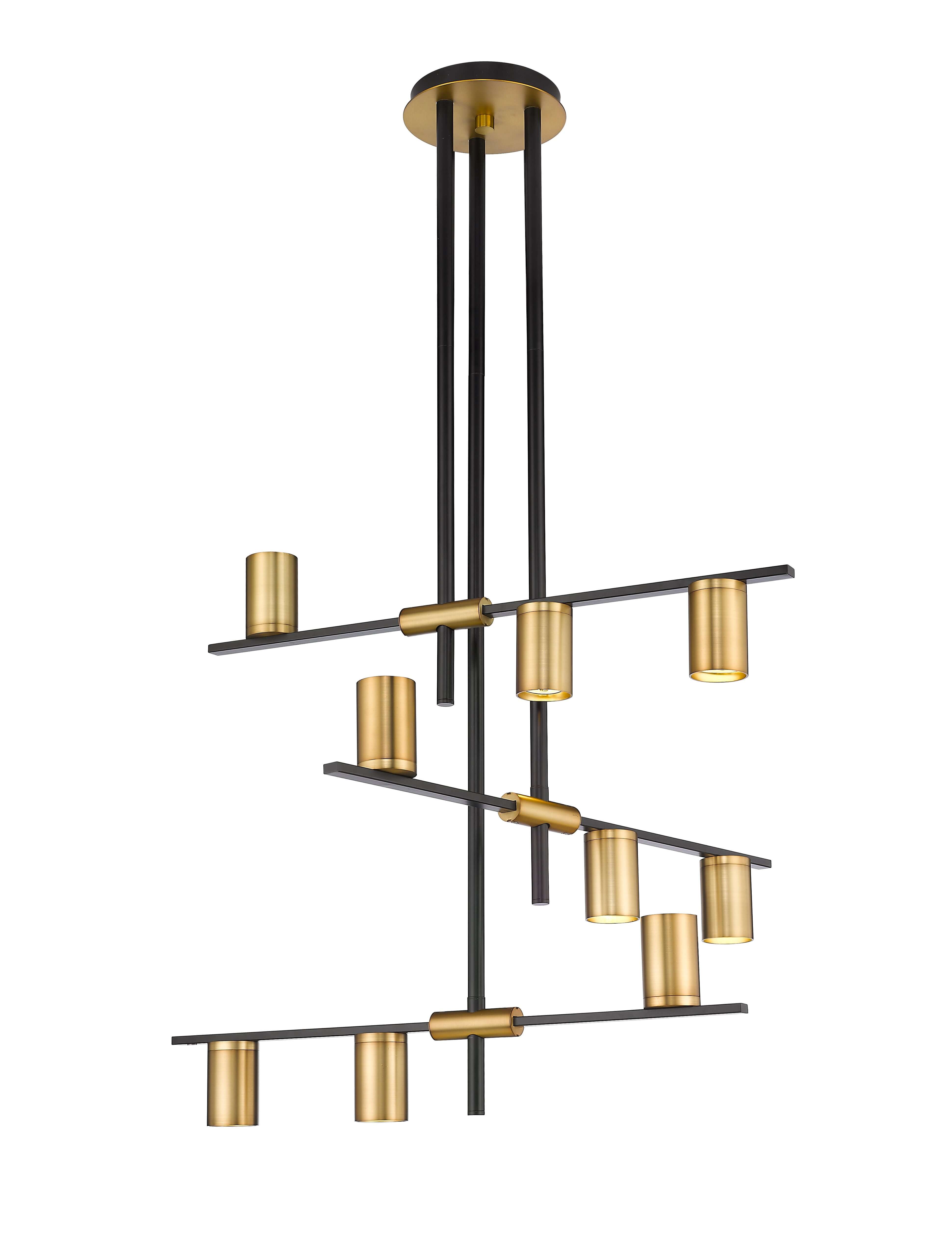 Calumet GU10 9 Light Chandelier Matte Black + Olde Brass