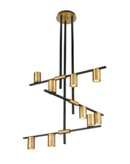 Calumet GU10 9 Light Chandelier Matte Black + Olde Brass