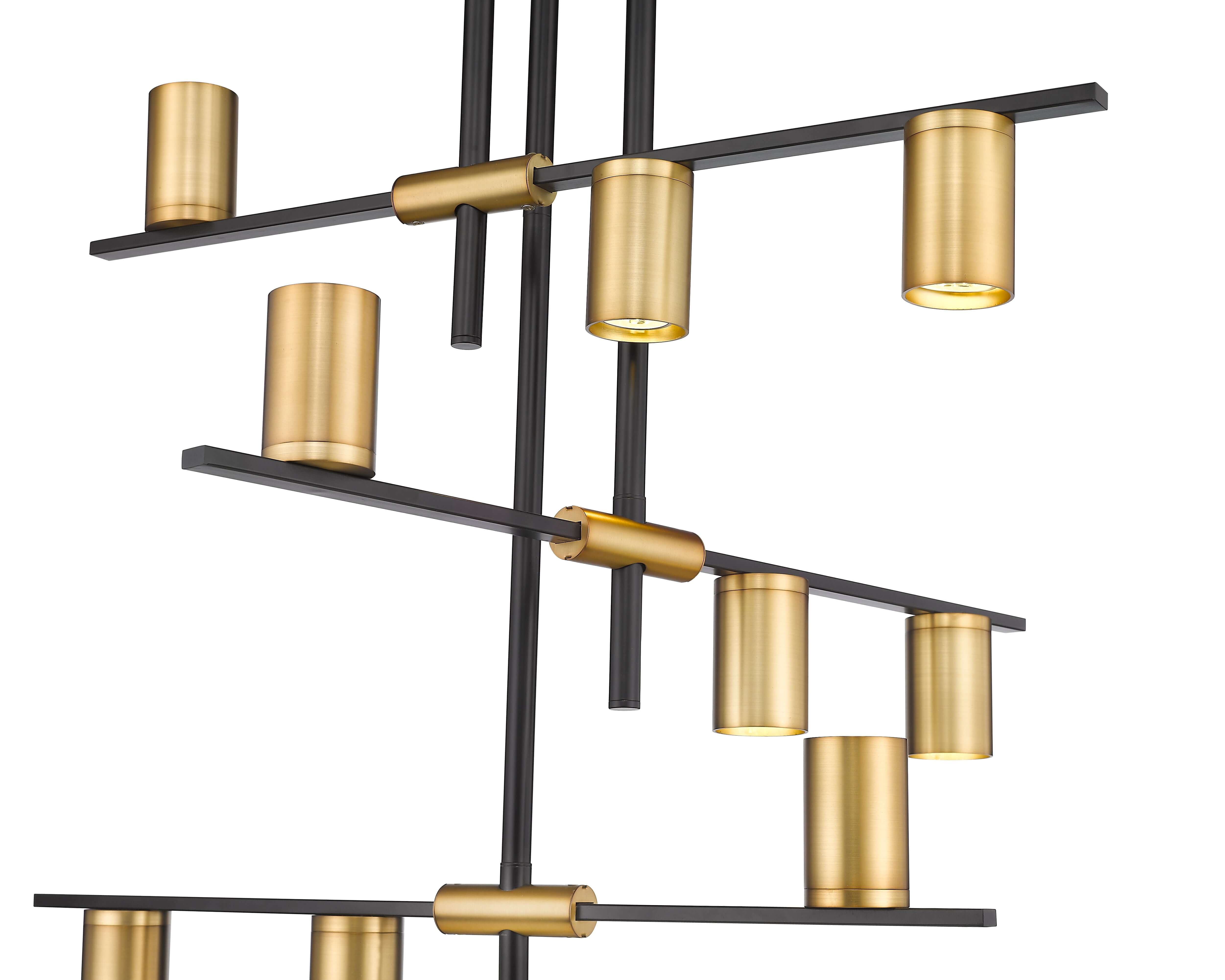 Calumet GU10 9 Light Chandelier Matte Black + Olde Brass