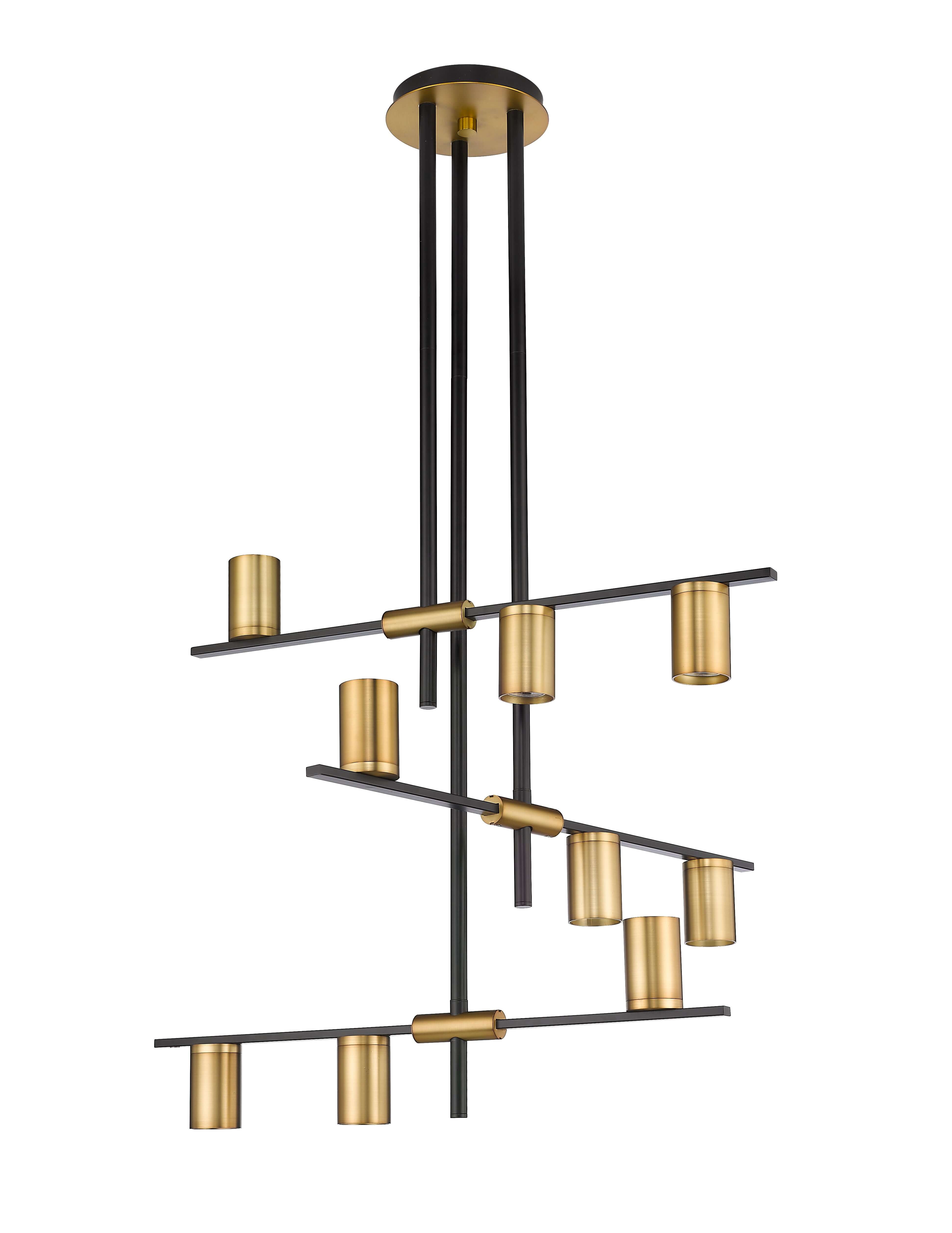Calumet GU10 9 Light Chandelier Matte Black + Olde Brass