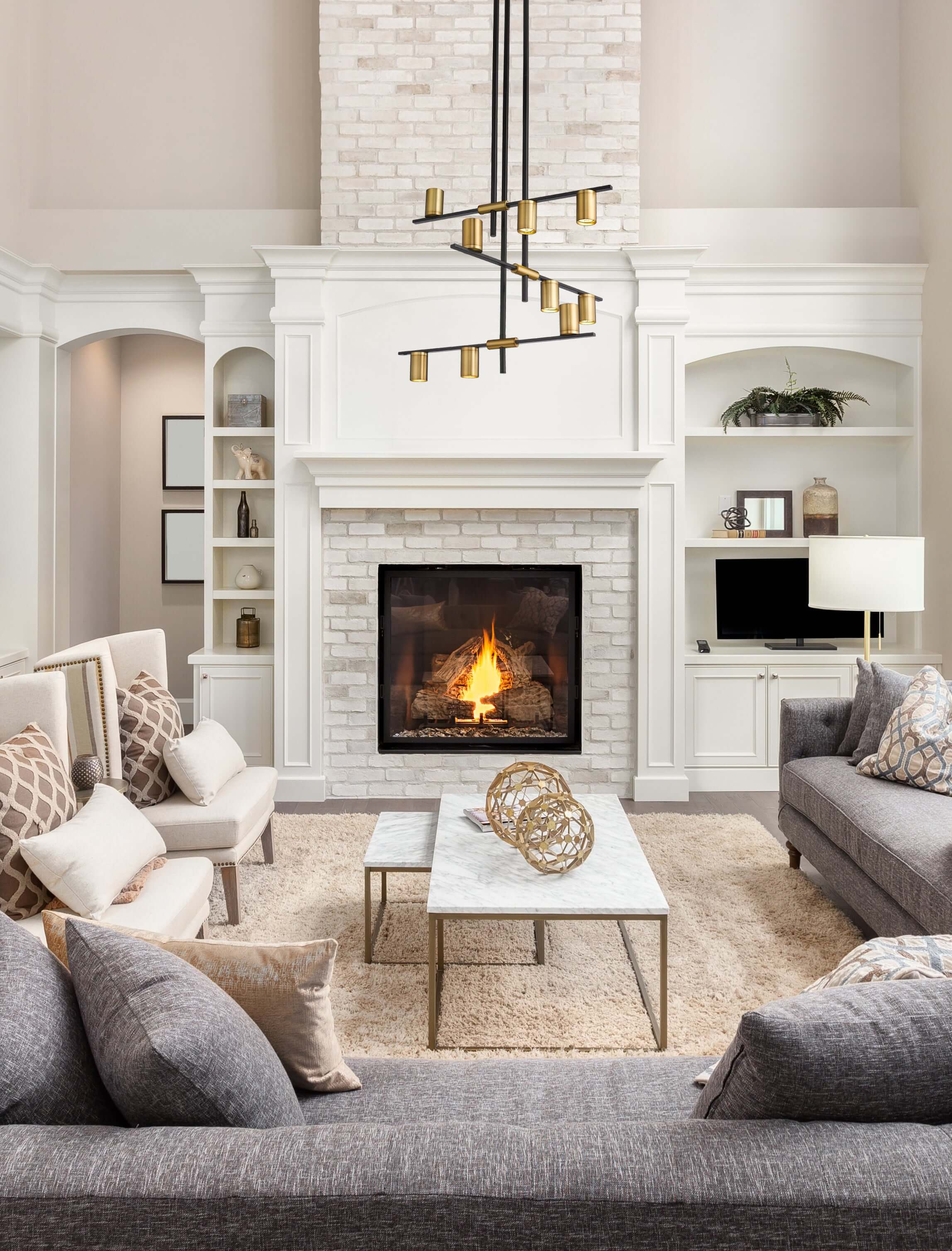 Calumet GU10 9 Light Chandelier Matte Black + Olde Brass