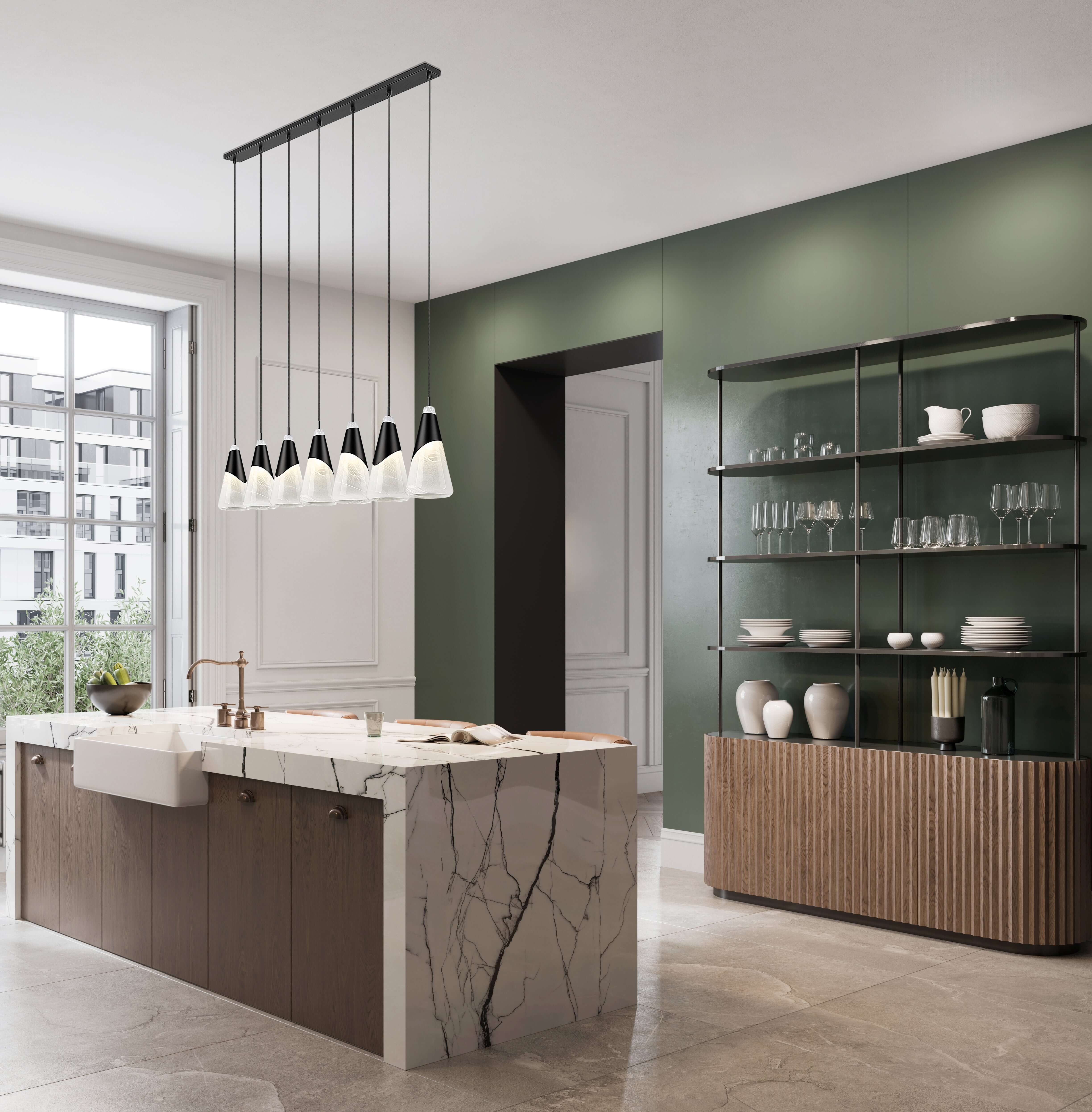 Aimie 7 Light Linear Chandelier Matte Black