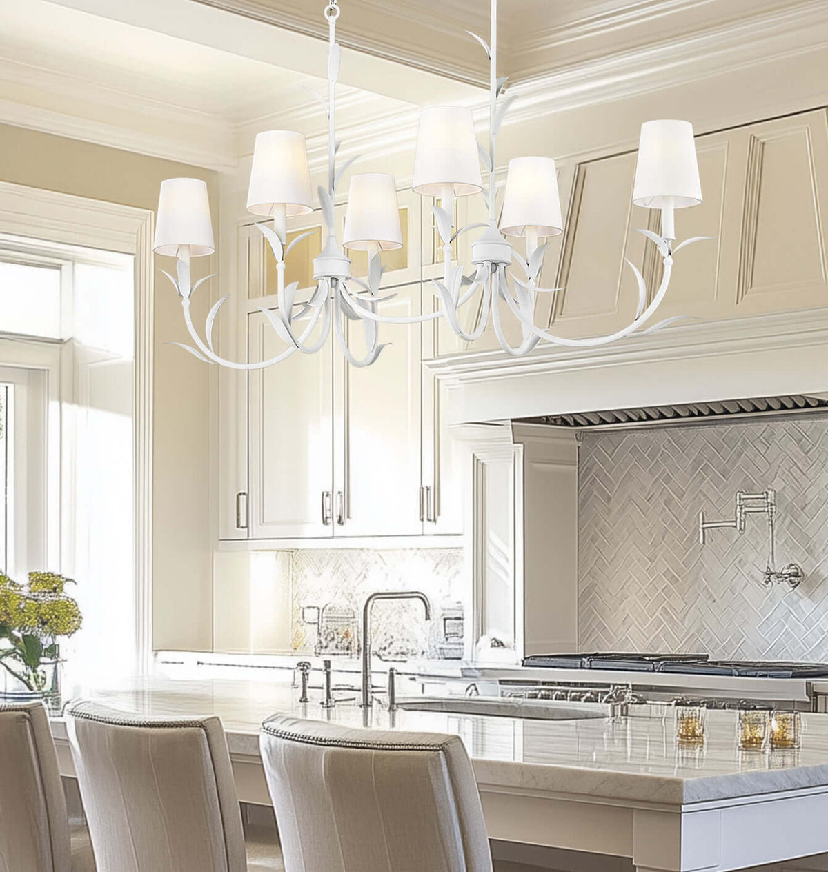 Aslin 6 Light Linear Chandelier Textured White