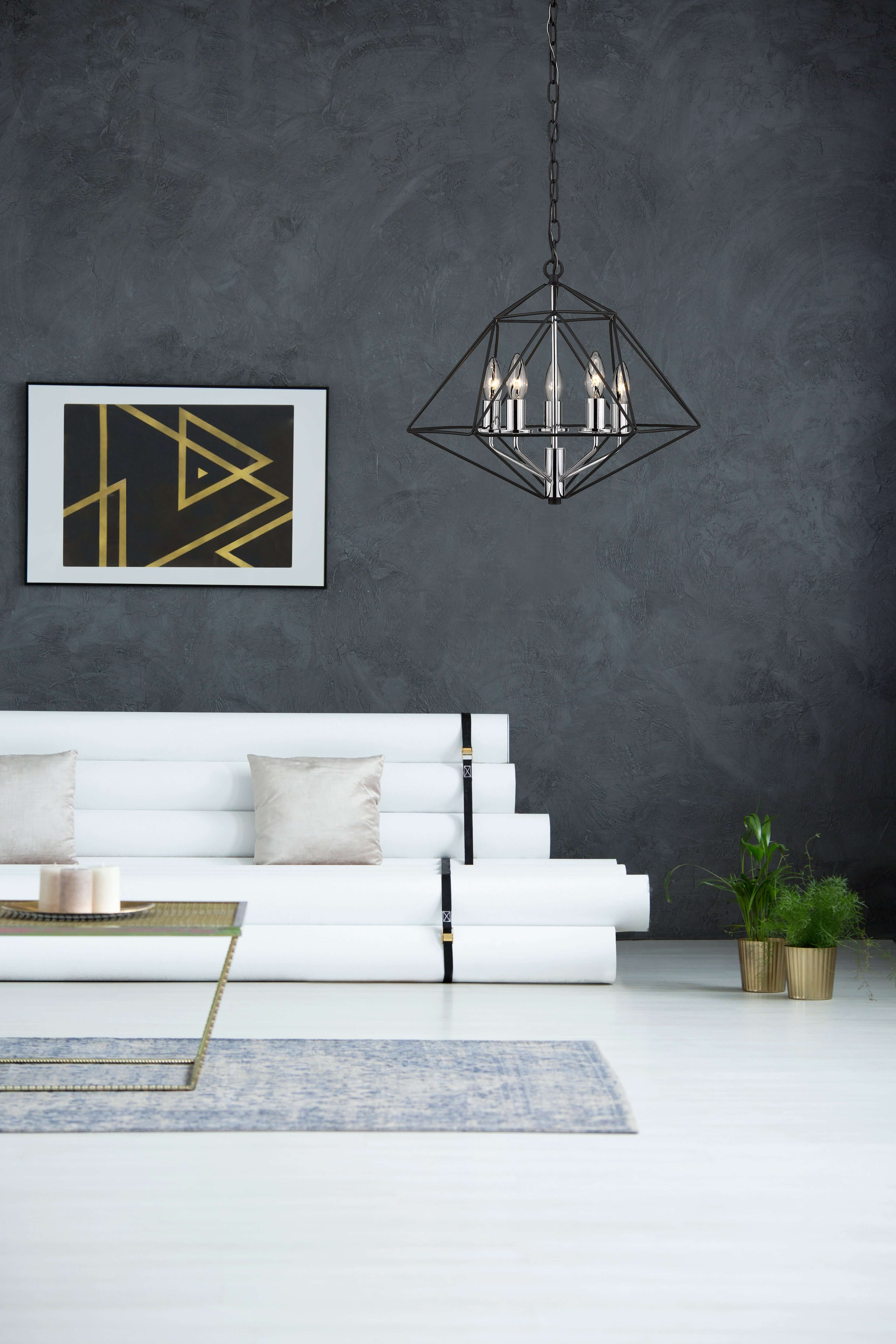 Geo 5 Light Chandelier Matte Black + Chrome