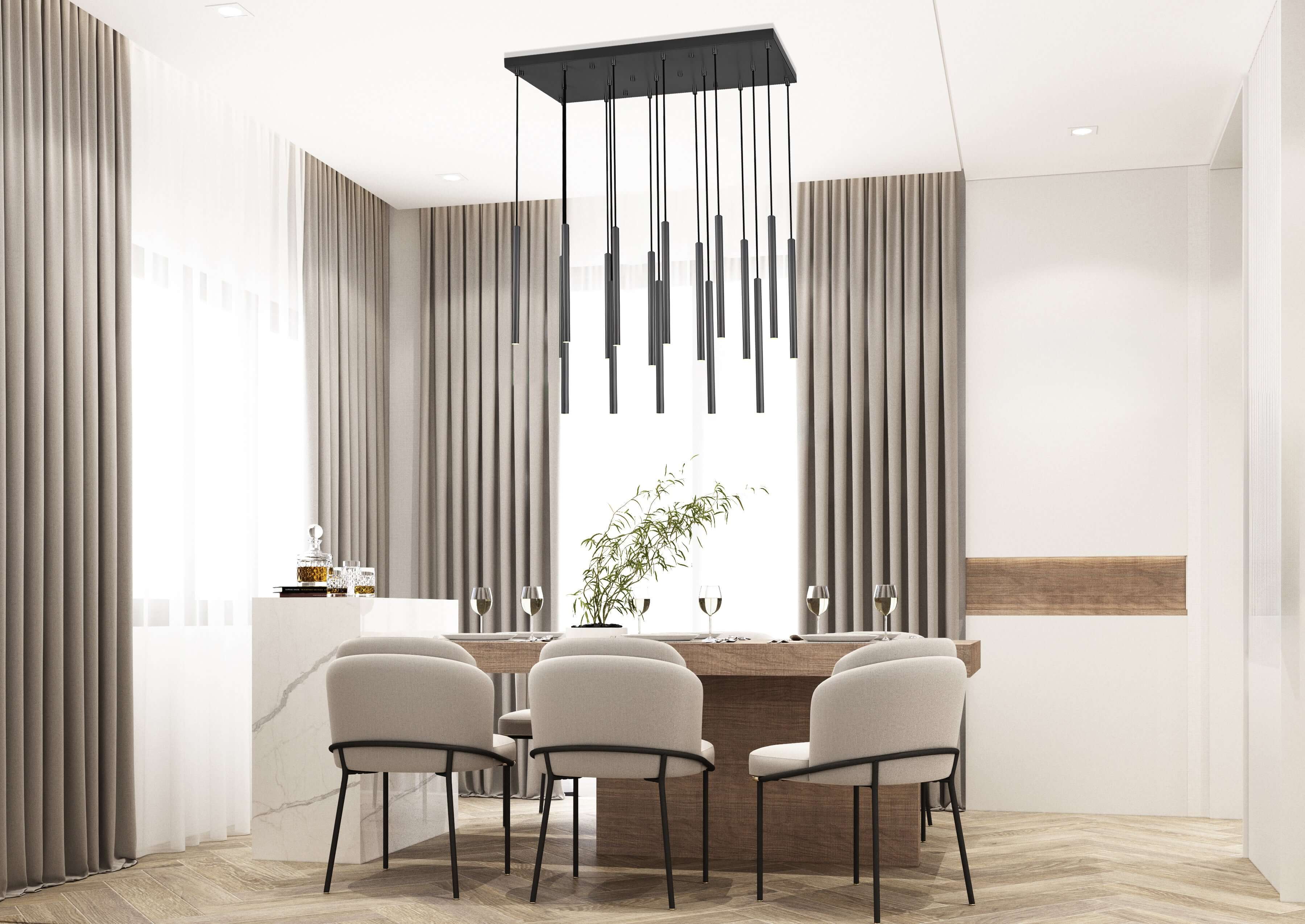 Forest LED 17 Light Linear Chandelier Matte Black