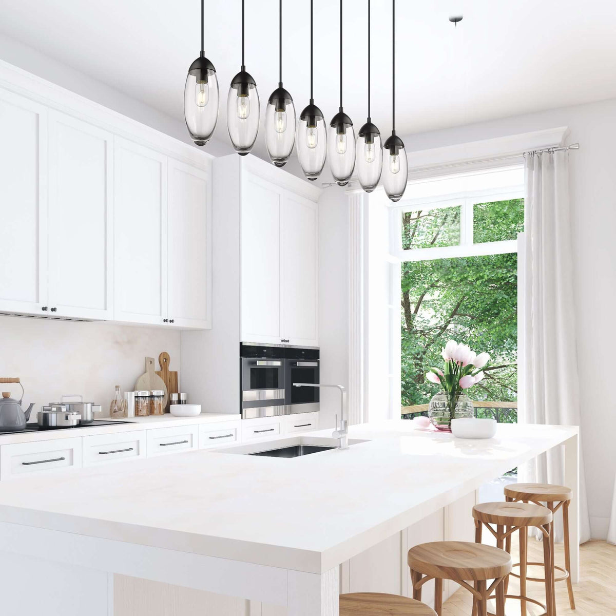 Arden 7 Light Linear Chandelier Matte Black