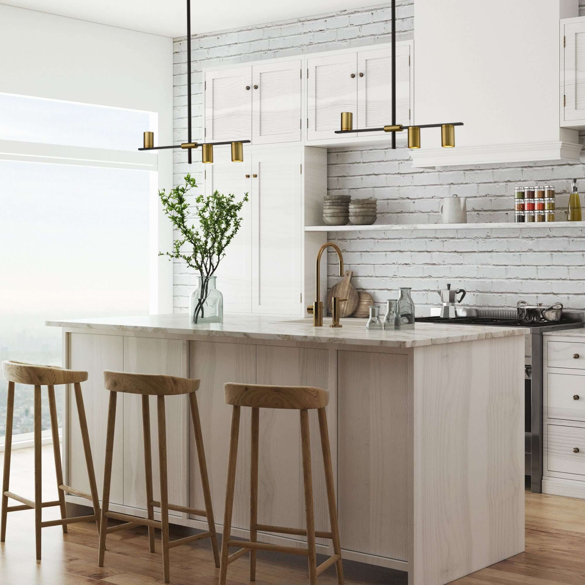 Calumet 3 Light Linear Chandelier Matte Black + Olde Brass