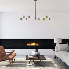 Calumet GU10 8 Light Linear Chandelier Matte Black + Olde Brass
