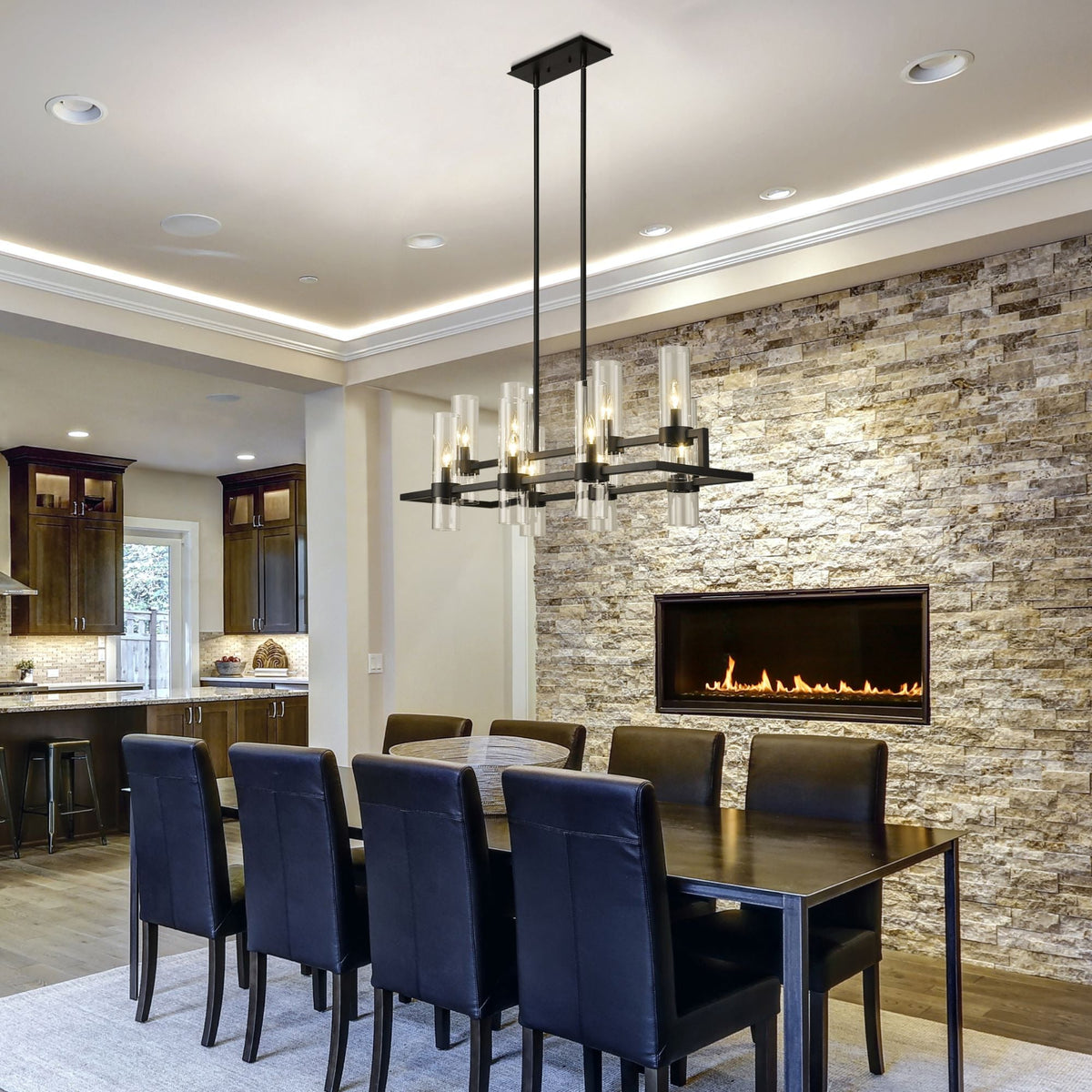 Datus 10 Light Linear Chandelier Matte Black