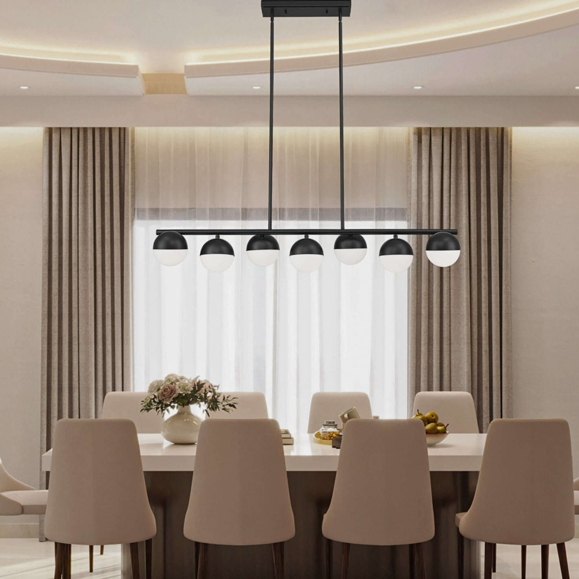Realm Sphere 7 Light Linear Chandelier Matte Black