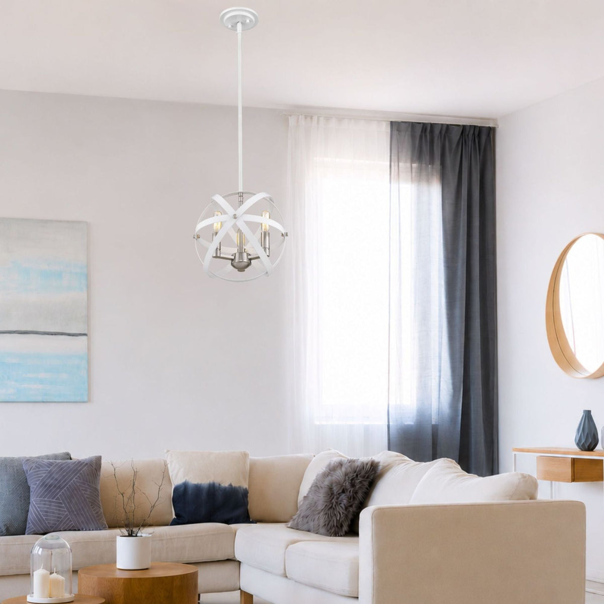 Cavallo 3 Light Chandelier Hammered White + Brushed Nickel