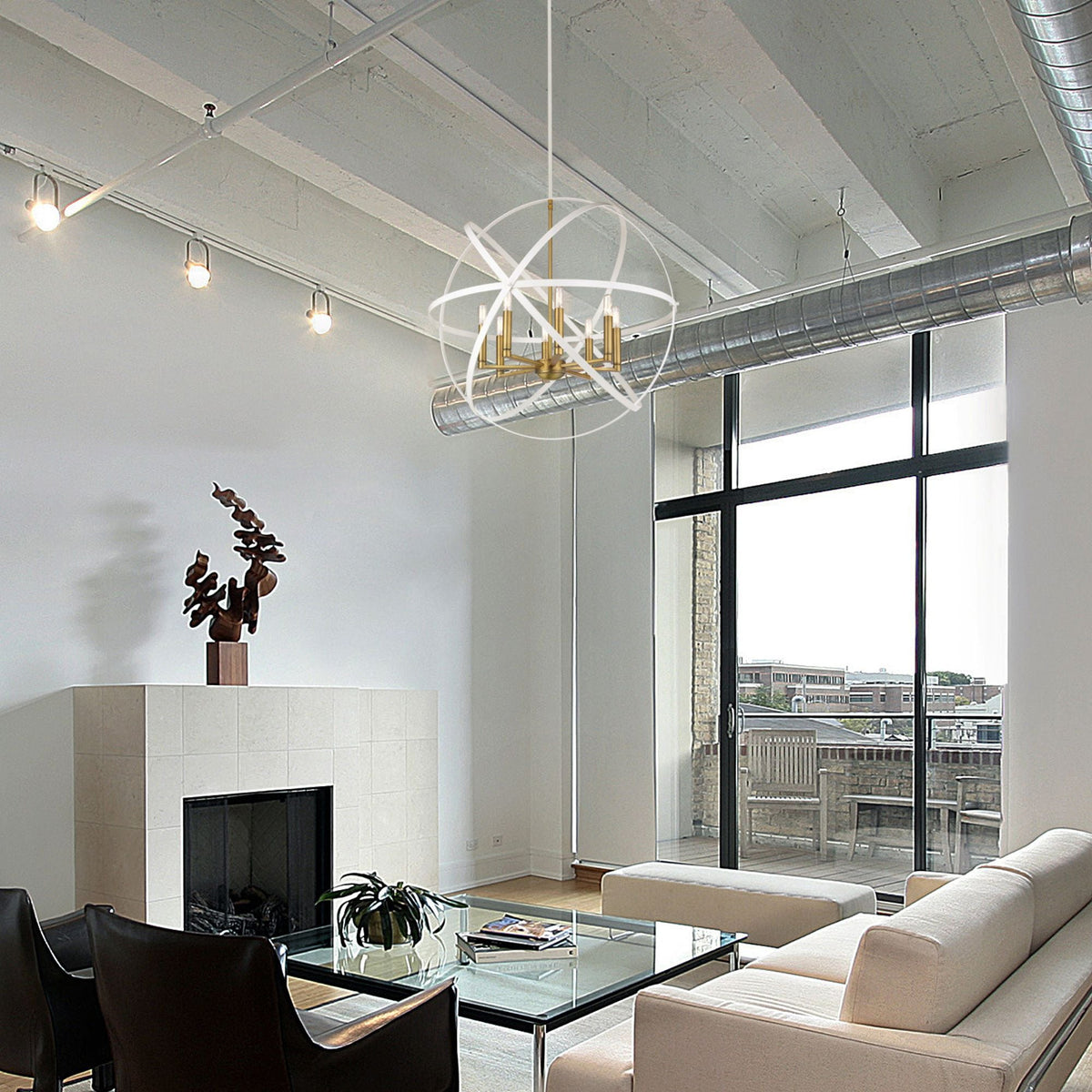 Cavallo 8 Light Chandelier Hammered White + Olde Brass