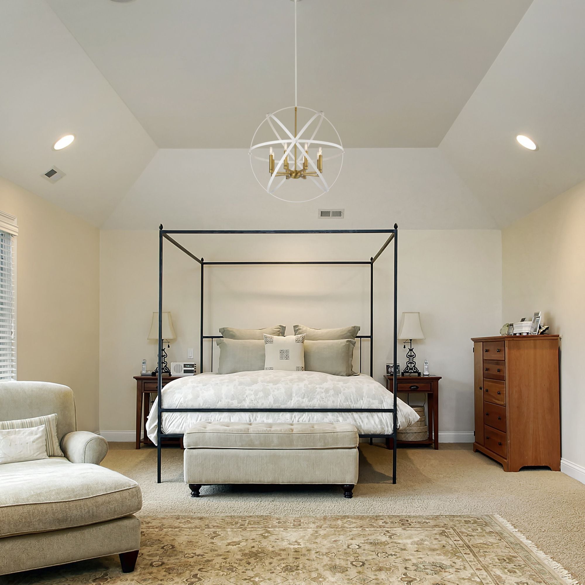 Cavallo 8 Light Chandelier Hammered White + Olde Brass