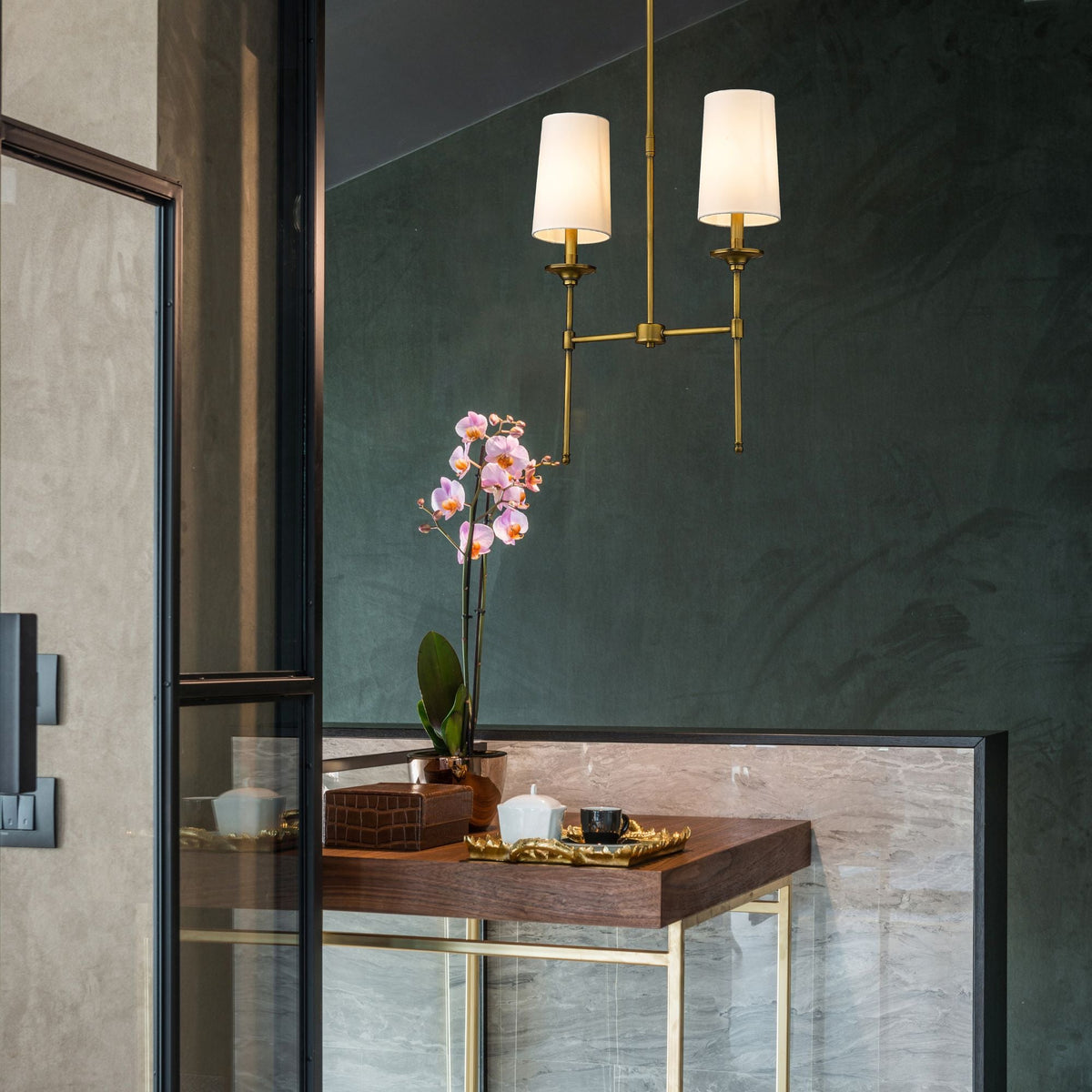 Emily 2 Light Linear Chandelier Rubbed Brass
