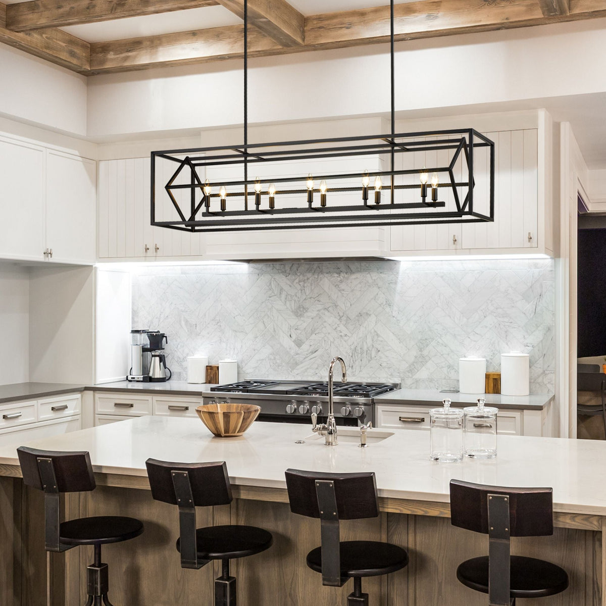 Euclid 10 Light Linear Chandelier Matte Black
