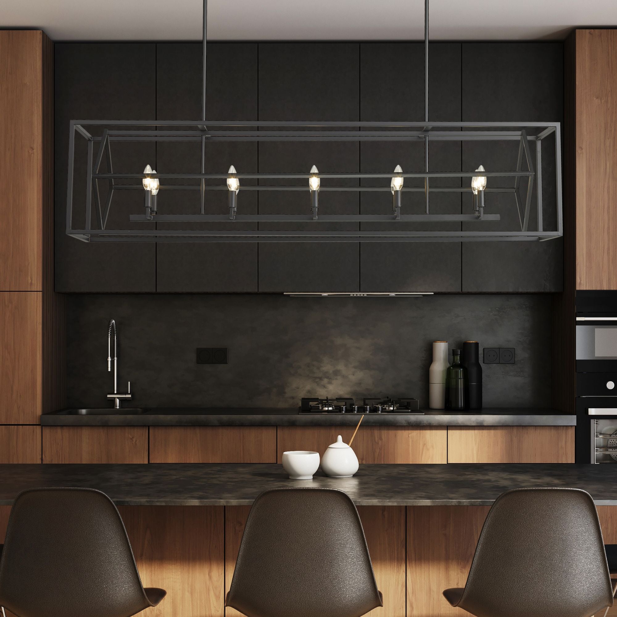 Euclid 10 Light Linear Chandelier Matte Black