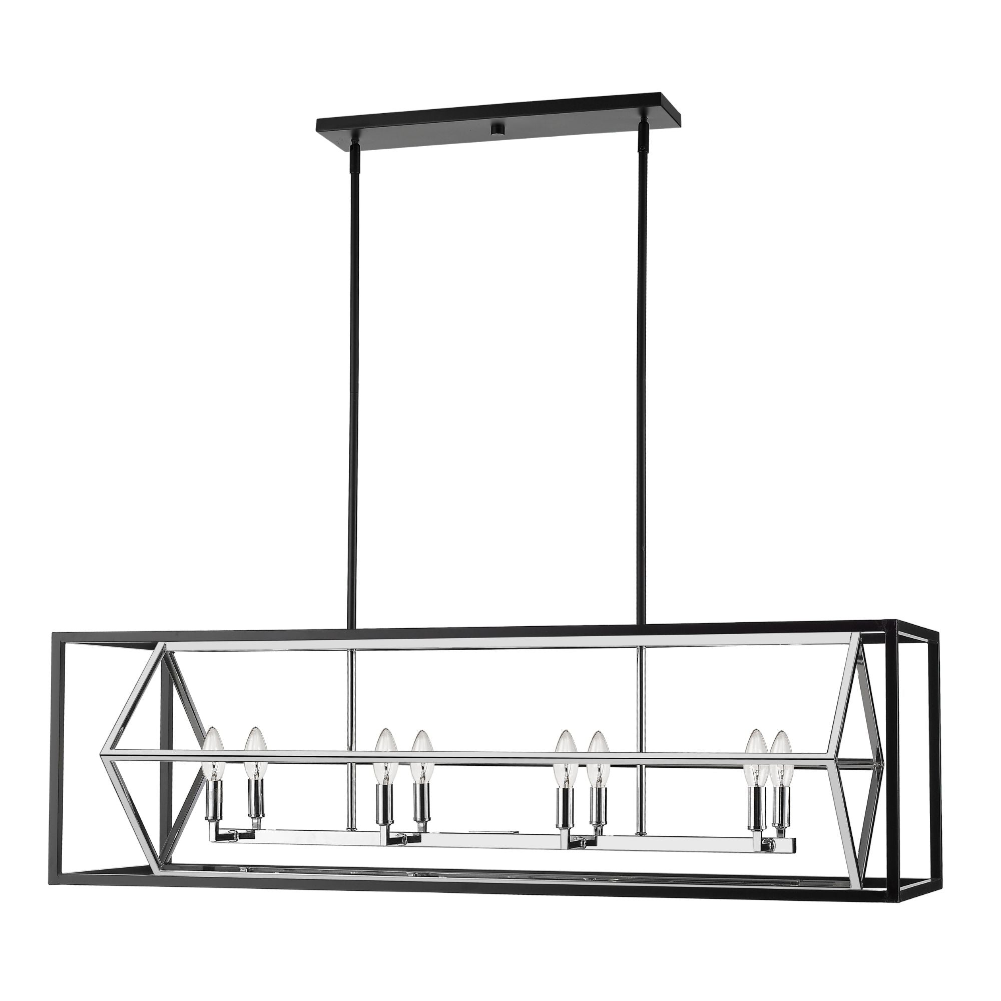 Euclid 8 Light Linear Chandelier Chrome + Matte Black