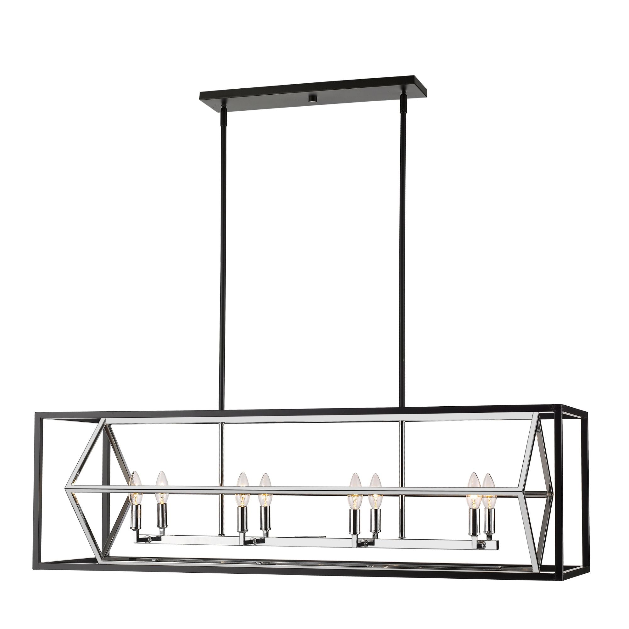Euclid 8 Light Linear Chandelier Chrome + Matte Black