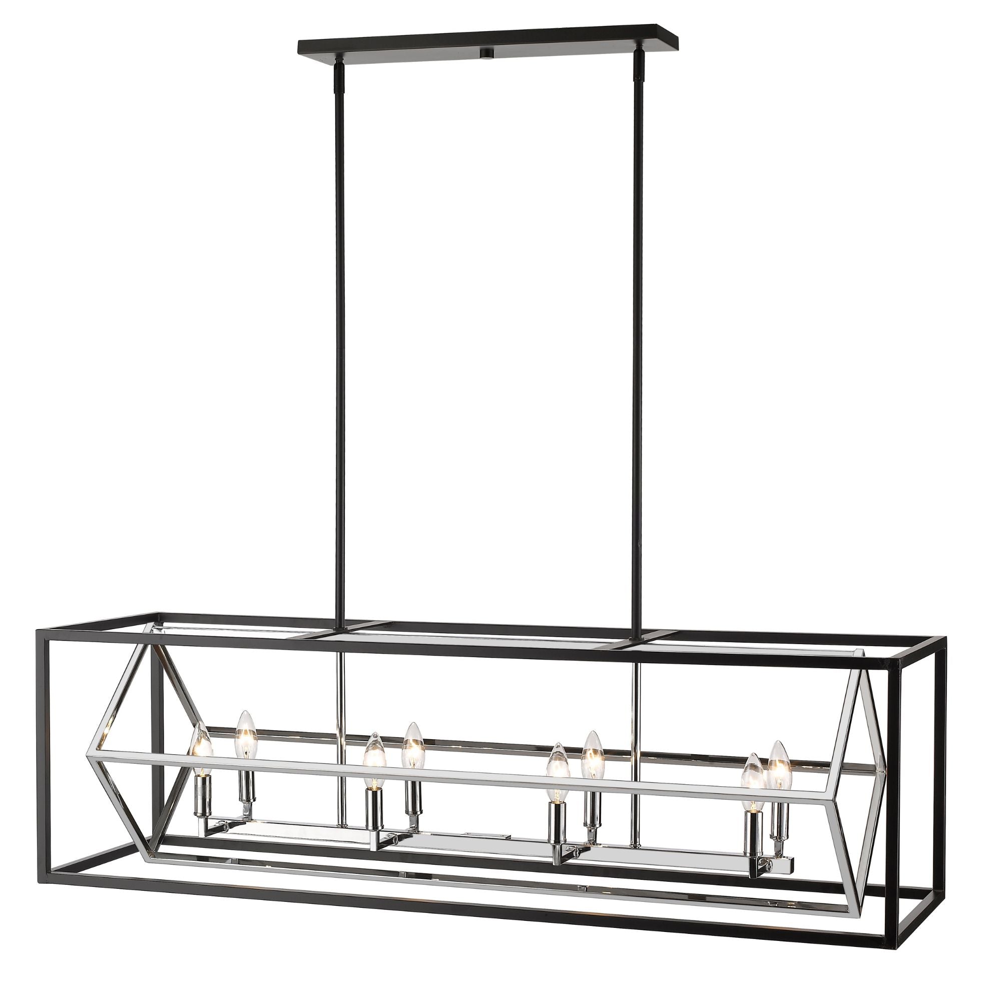 Euclid 8 Light Linear Chandelier Chrome + Matte Black