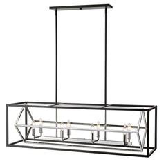 Euclid 8 Light Linear Chandelier Chrome + Matte Black
