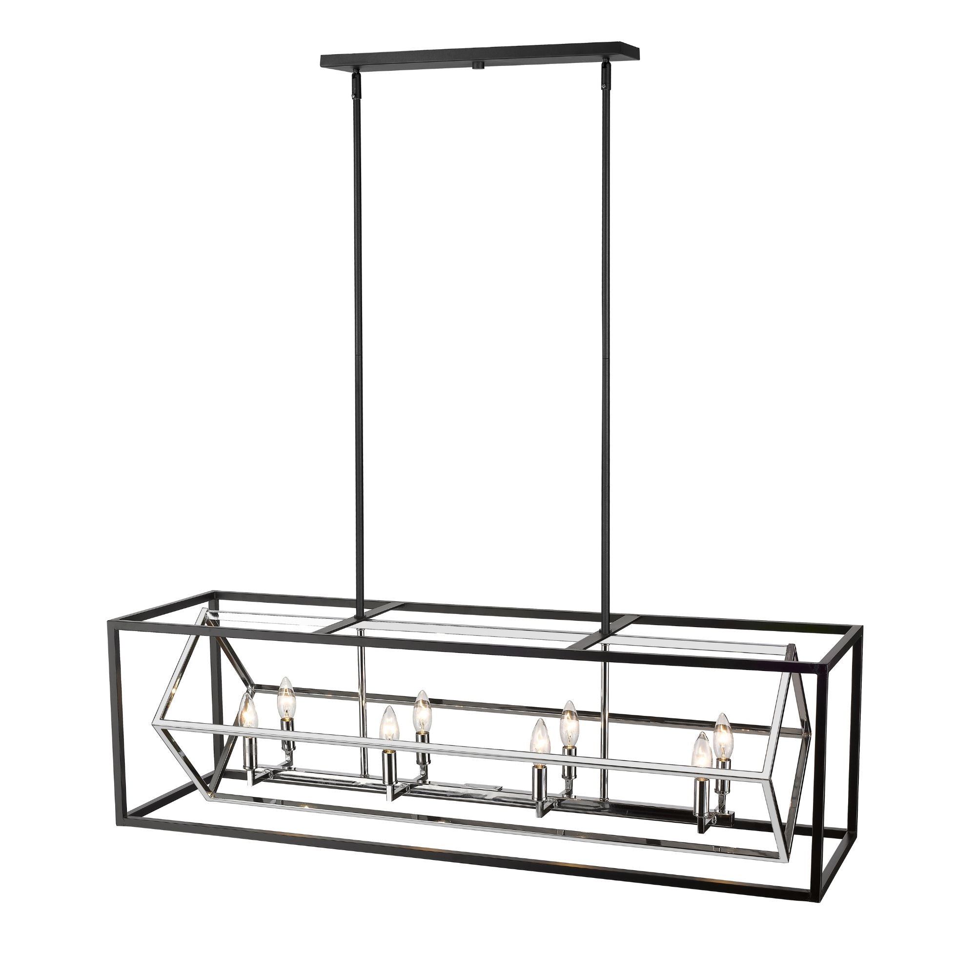 Euclid 8 Light Linear Chandelier Chrome + Matte Black
