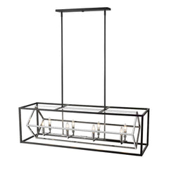 Euclid 8 Light Linear Chandelier Chrome + Matte Black