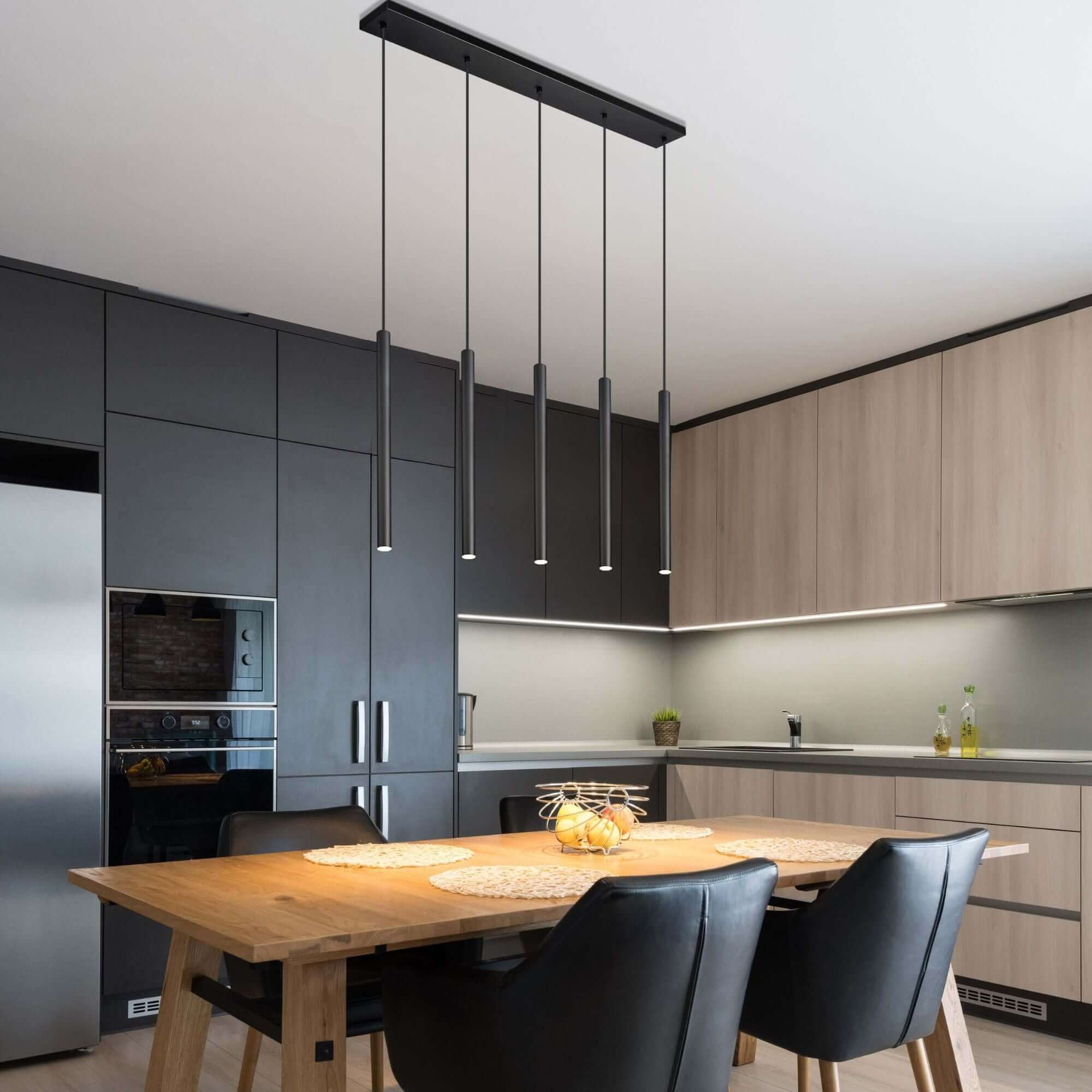 Forest LED 5 Light Linear Chandelier Matte Black