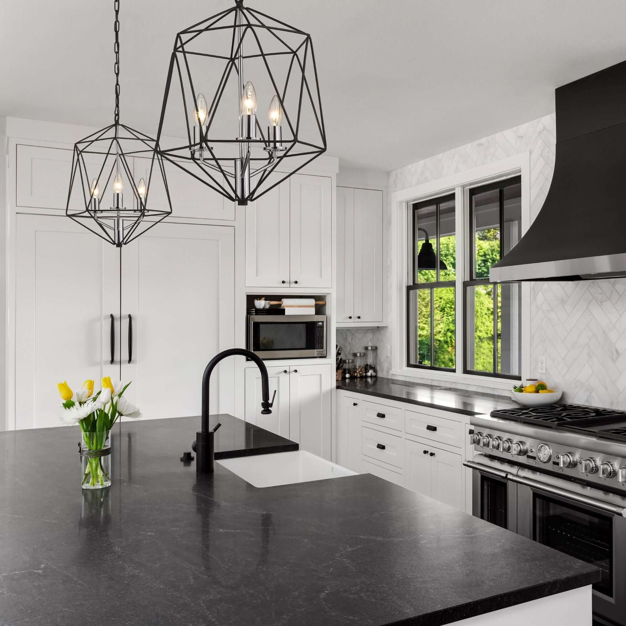 Geo 3 Light Chandelier Matte Black + Chrome