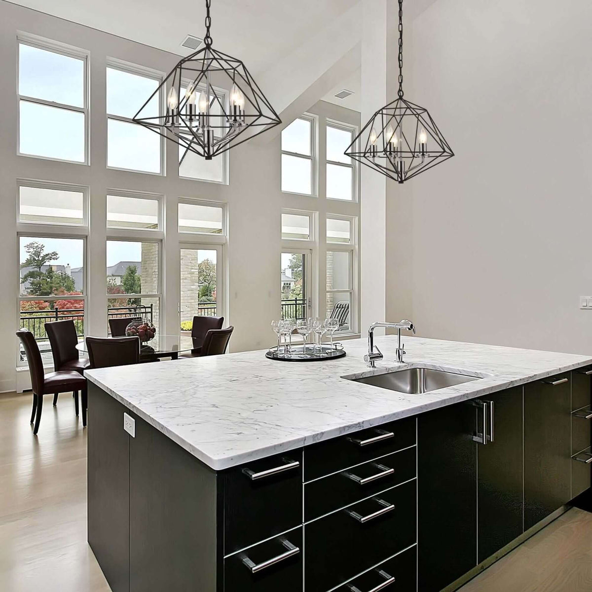 Geo 3 Light Chandelier Matte Black + Chrome
