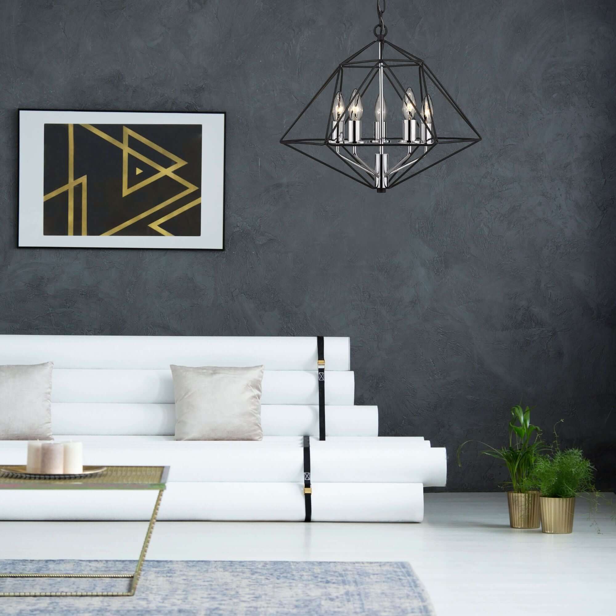 Geo 5 Light Chandelier Matte Black + Chrome