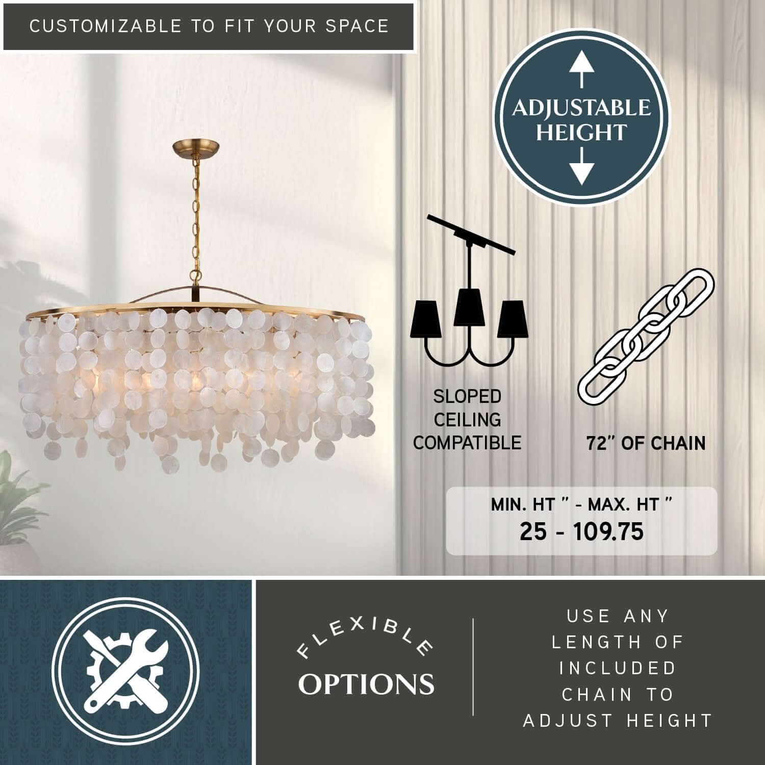 Elsa Capiz Shell 5-Light Linear Chandelier