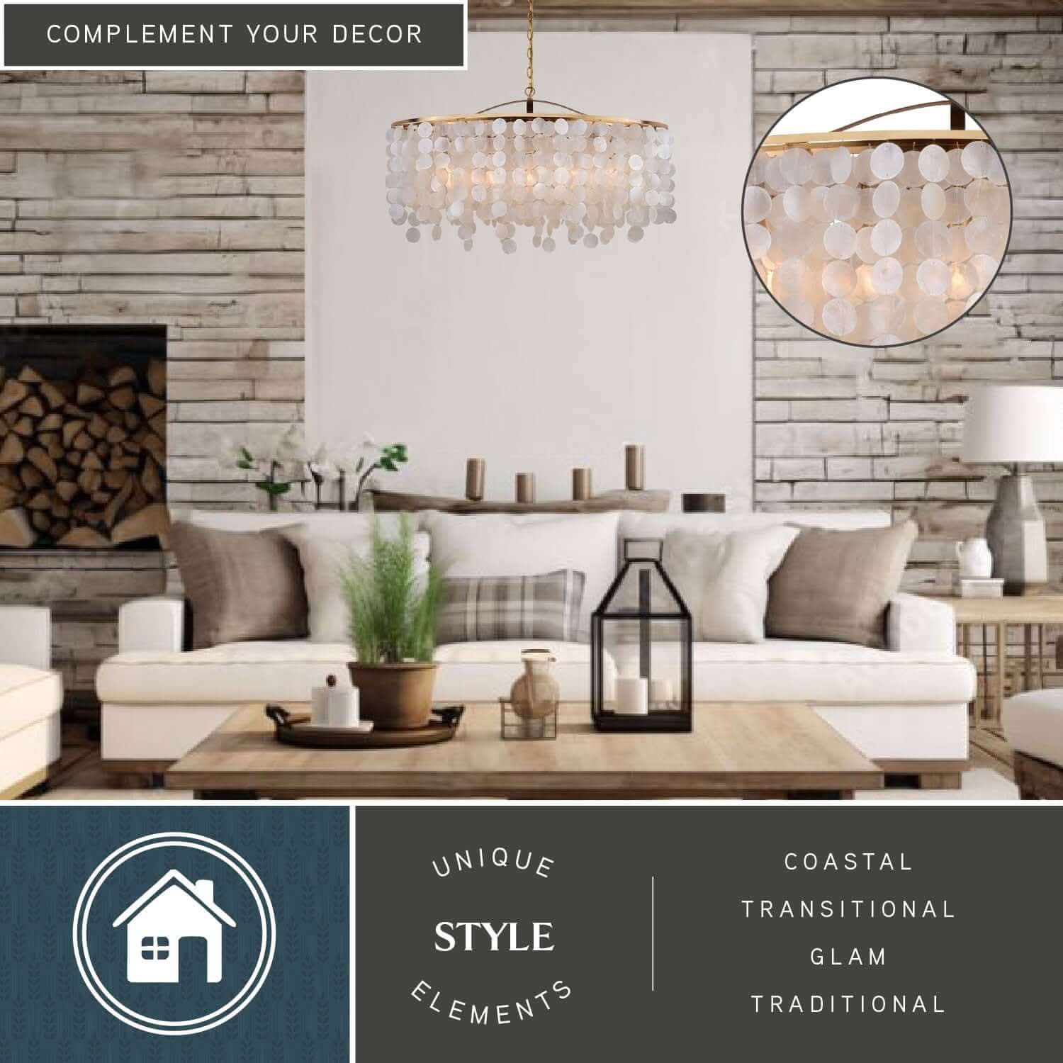 Elsa Capiz Shell 5-Light Linear Chandelier